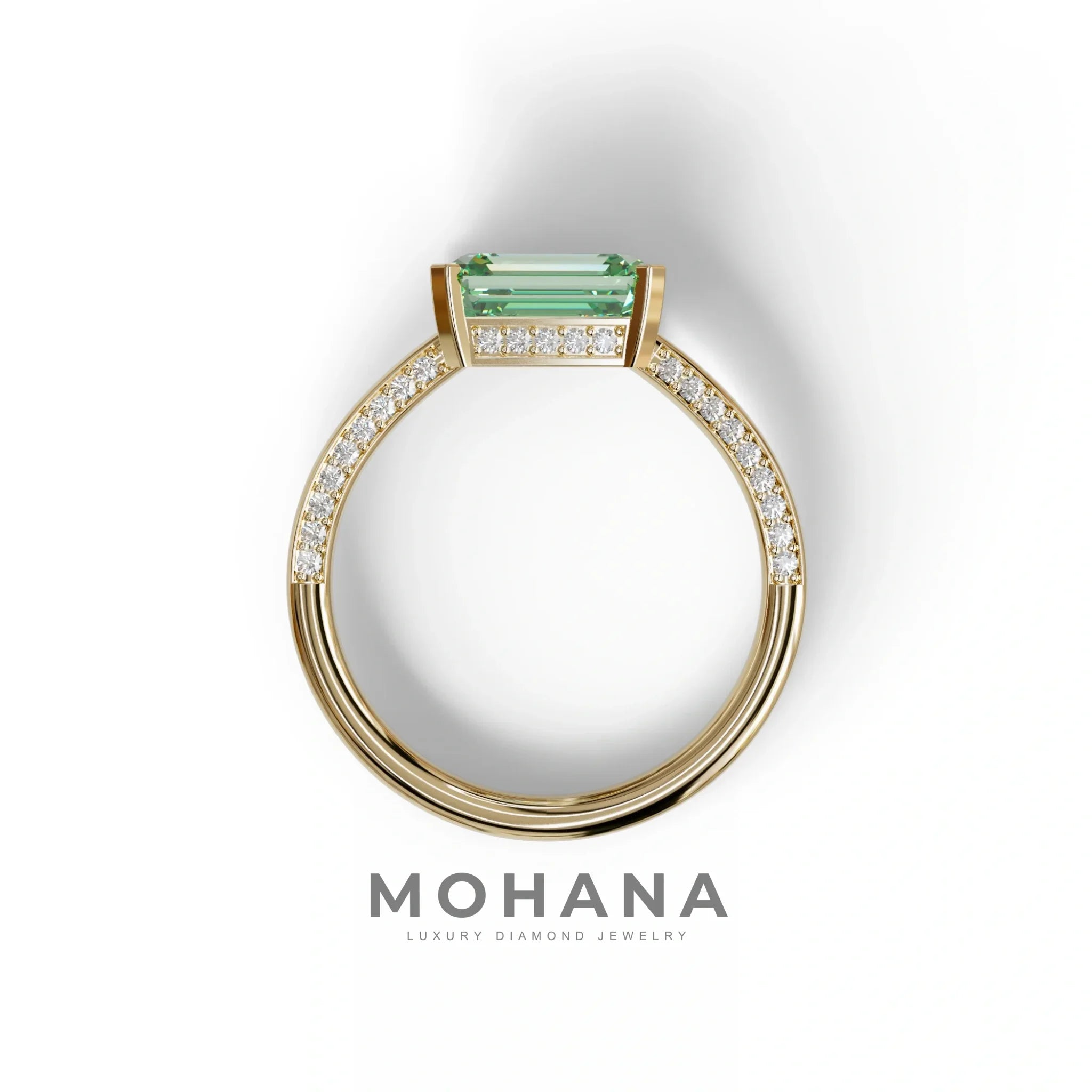 2.5 Ct Fancy Vivid Green Emerald Cut Lab Diamond In Pave-Chanel Setting Ring - Qiqi