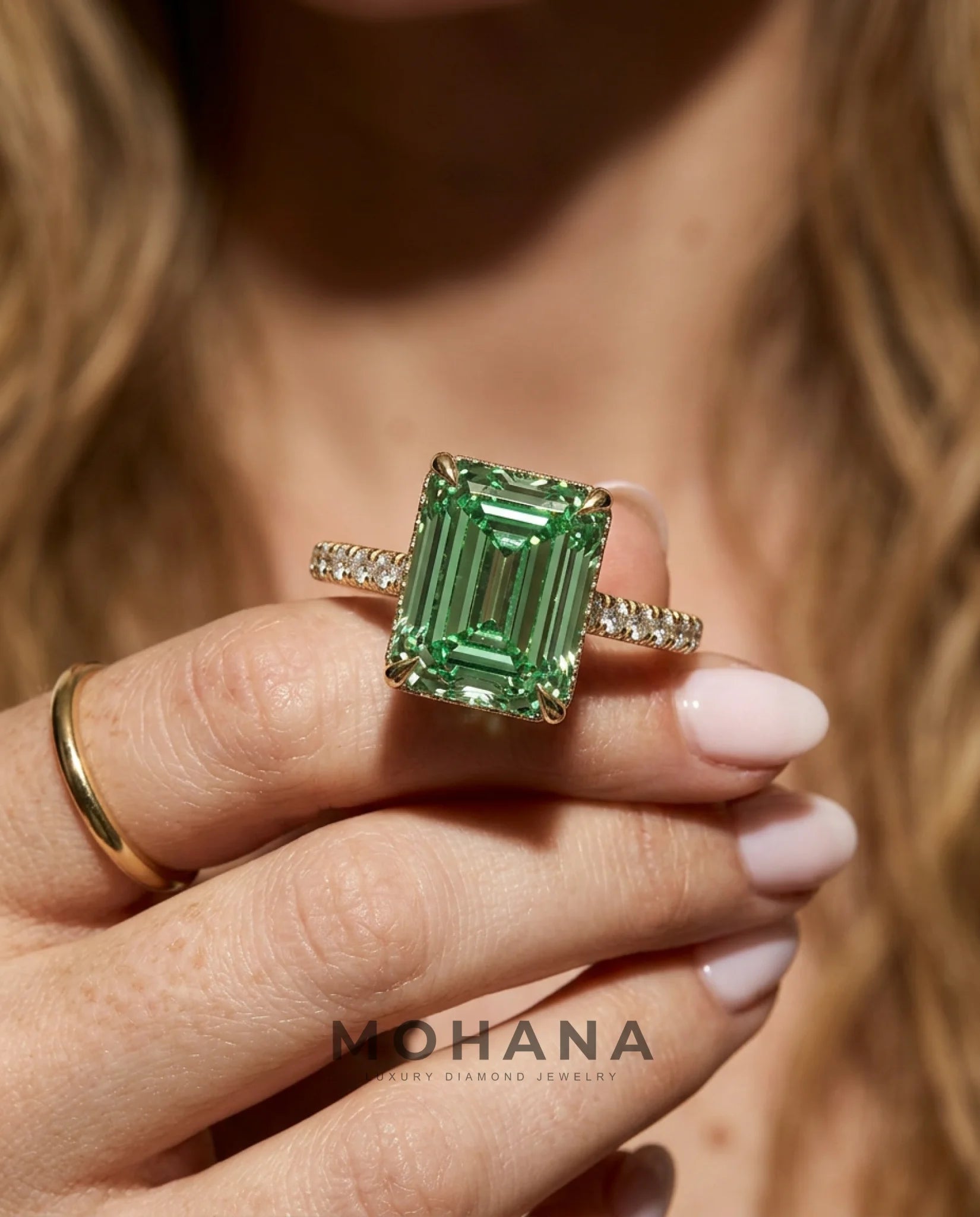 2.5 Carat Green Lab Grown Diamond Engagement Ring – Emerald Cut Hidden Halo | Siena - Engagement Ring