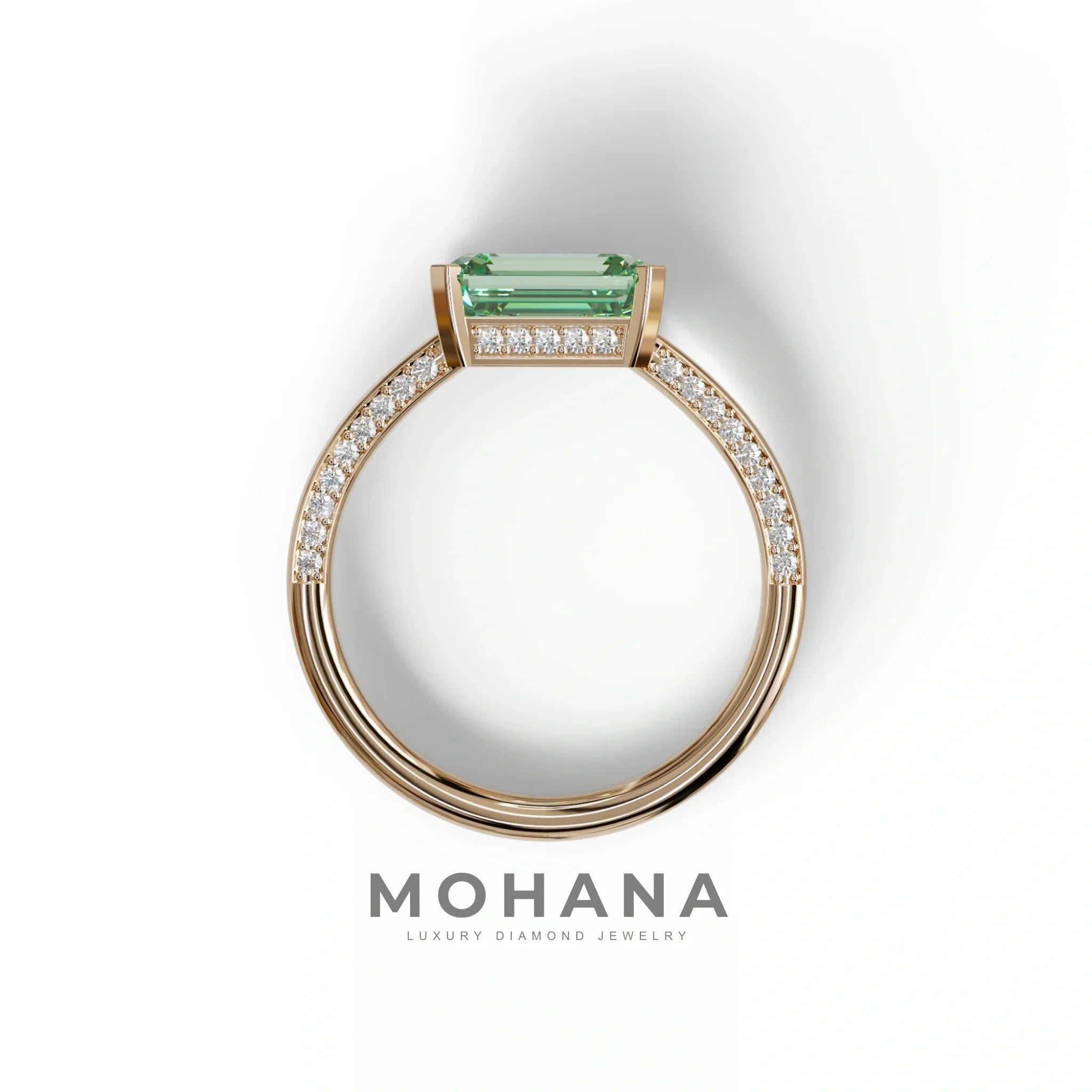 2.5 Ct Fancy Vivid Green Emerald Cut Lab Diamond In Pave-Chanel Setting Ring - Qiqi