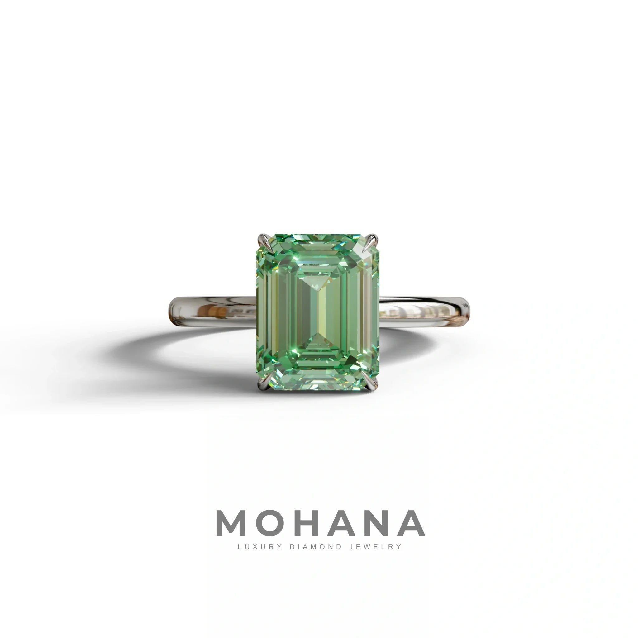 Green Emerald Cut Solitaire Lab Grown Diamond Engagement Ring - Vanessa - 2 Carat / 10K Solid Gold / White Gold