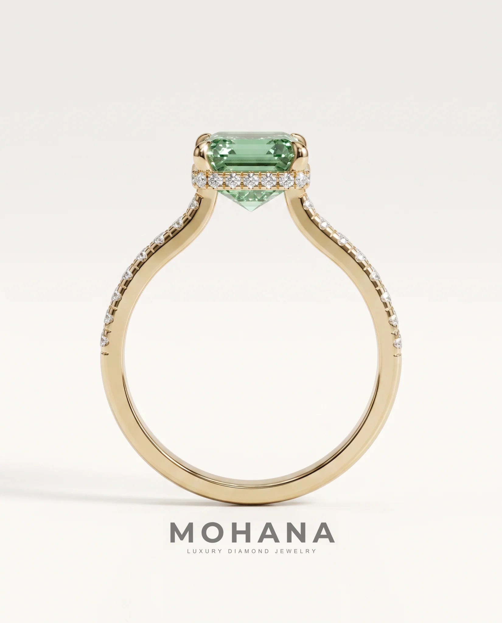 2.5 Carat Green Lab Grown Diamond Engagement Ring – Emerald Cut Hidden Halo | Siena - Engagement Ring