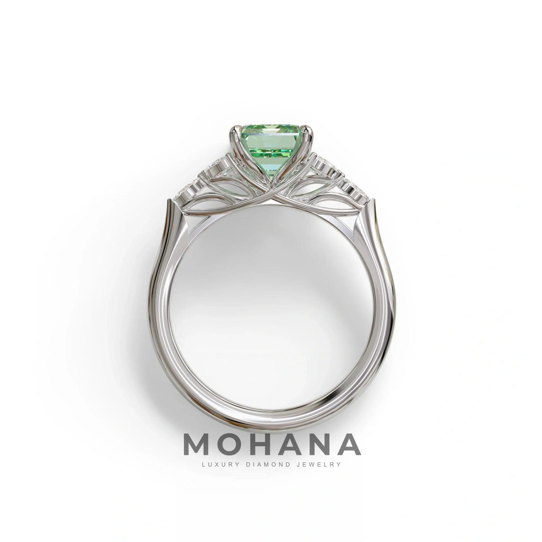 2.5 Carat Green Lab Grown Diamond Engagement Ring · Emerald Cut Nature-Inspired | Verona - view 9