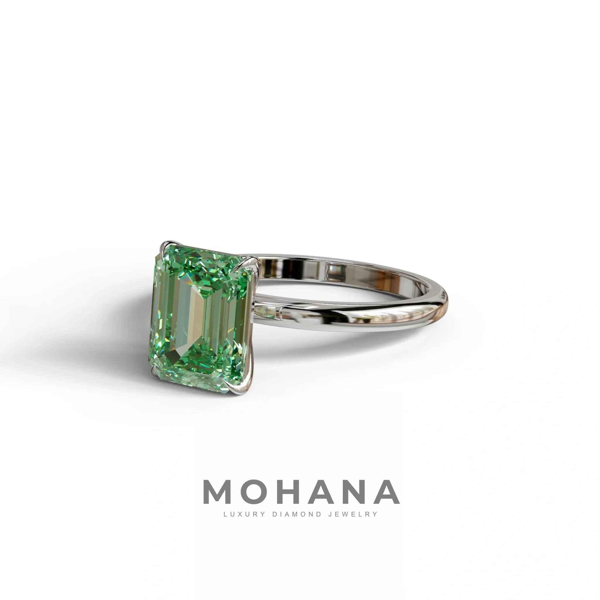 Green Emerald Cut Solitaire Lab Grown Diamond Engagement Ring - Vanessa