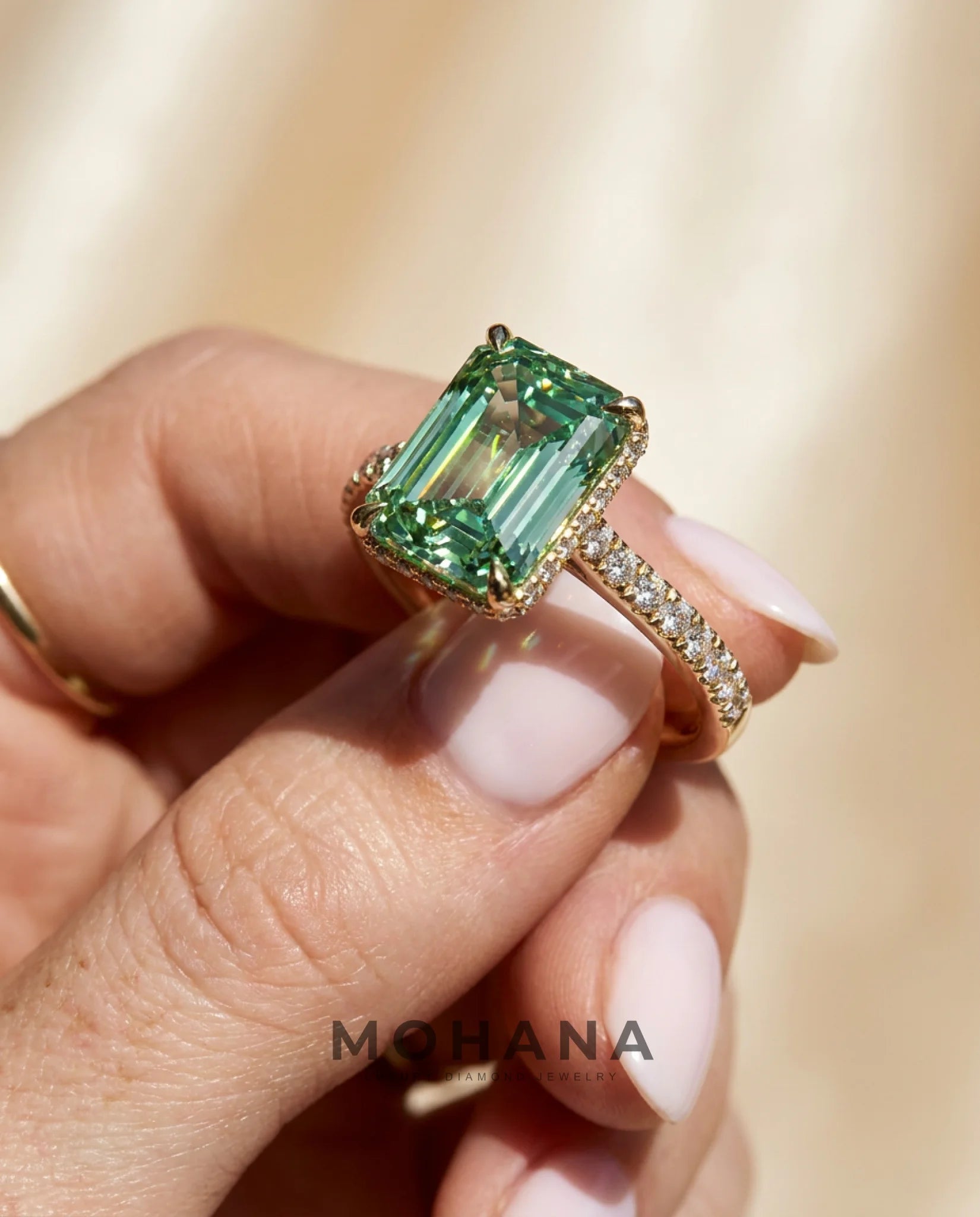 2.5 Carat Green Lab Grown Diamond Engagement Ring – Emerald Cut Hidden Halo | Siena - Engagement Ring