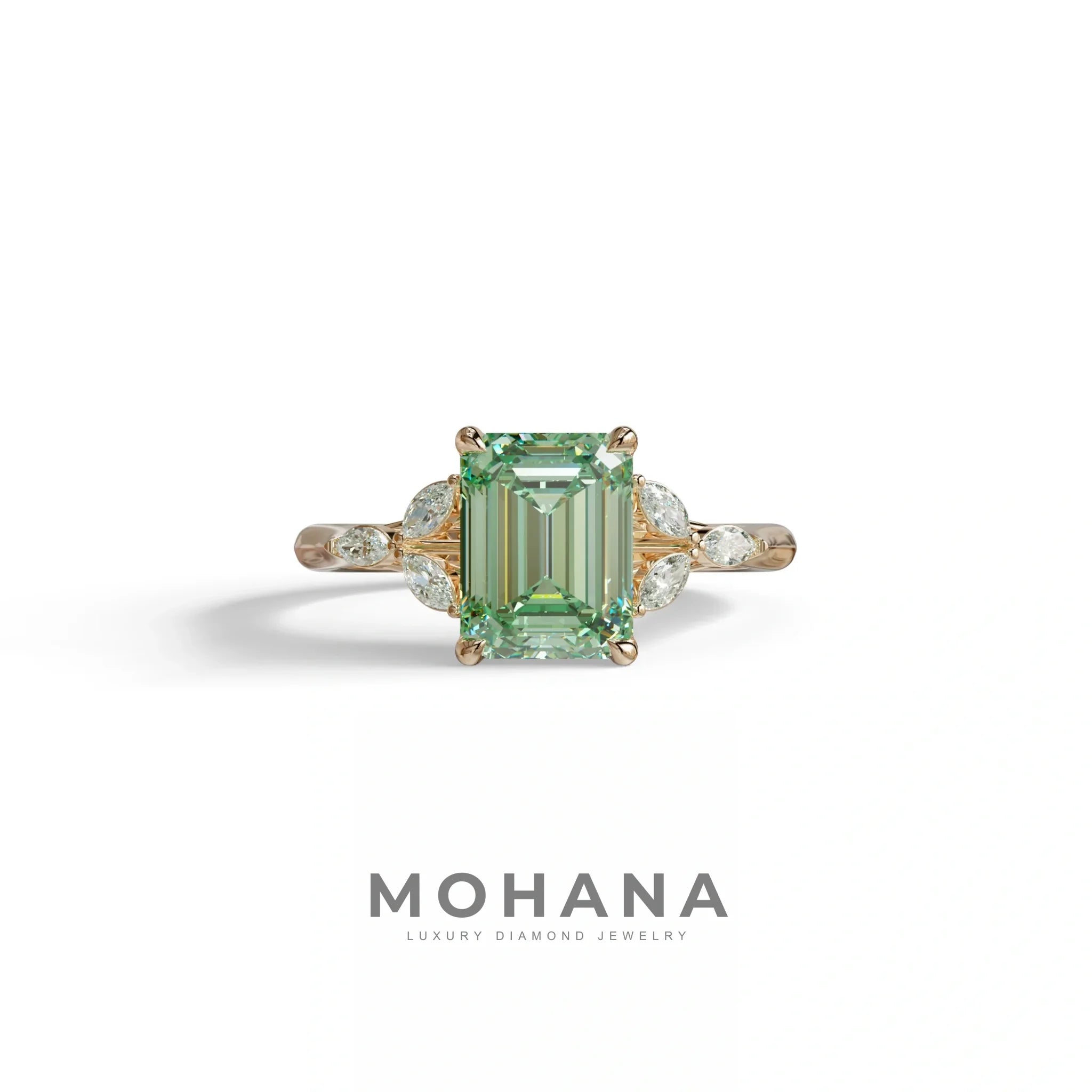 2.5 Carat Green Lab Grown Diamond Engagement Ring · Emerald Cut Nature-Inspired | Verona - view 2