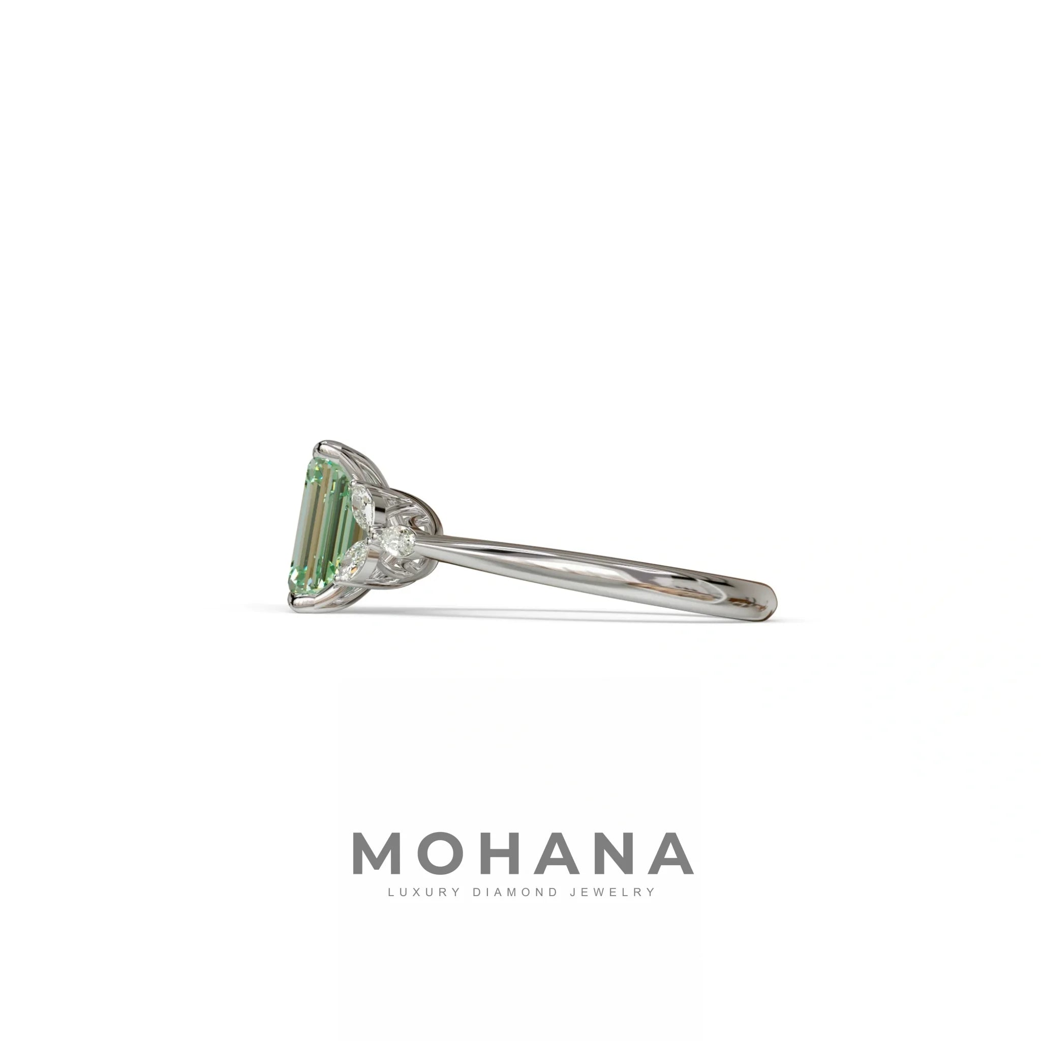 2.5 Carat Green Lab Grown Diamond Engagement Ring · Emerald Cut Nature-Inspired | Verona - view 6