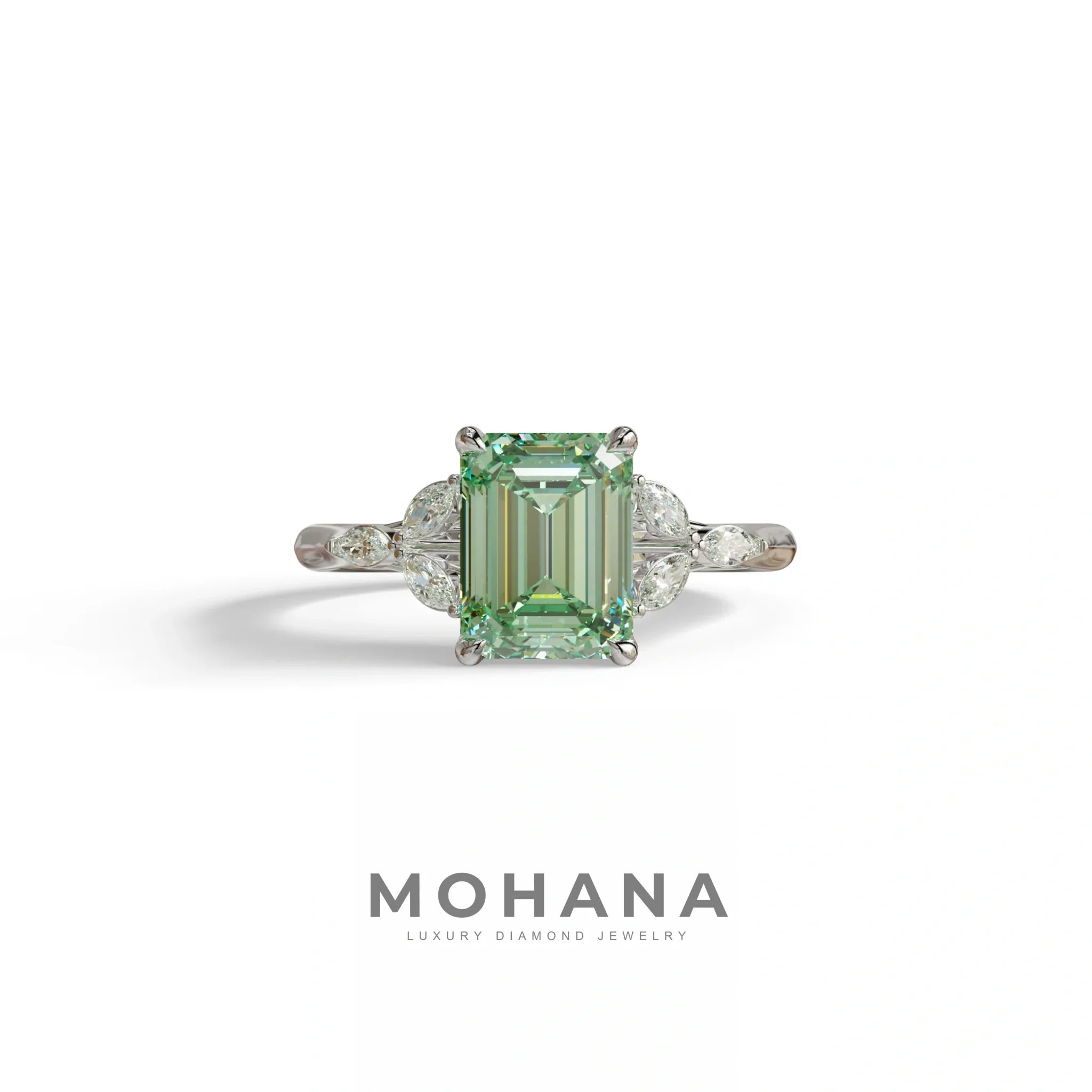 2.5 Carat Green Lab Grown Diamond Engagement Ring · Emerald Cut Nature-Inspired | Verona - view 3