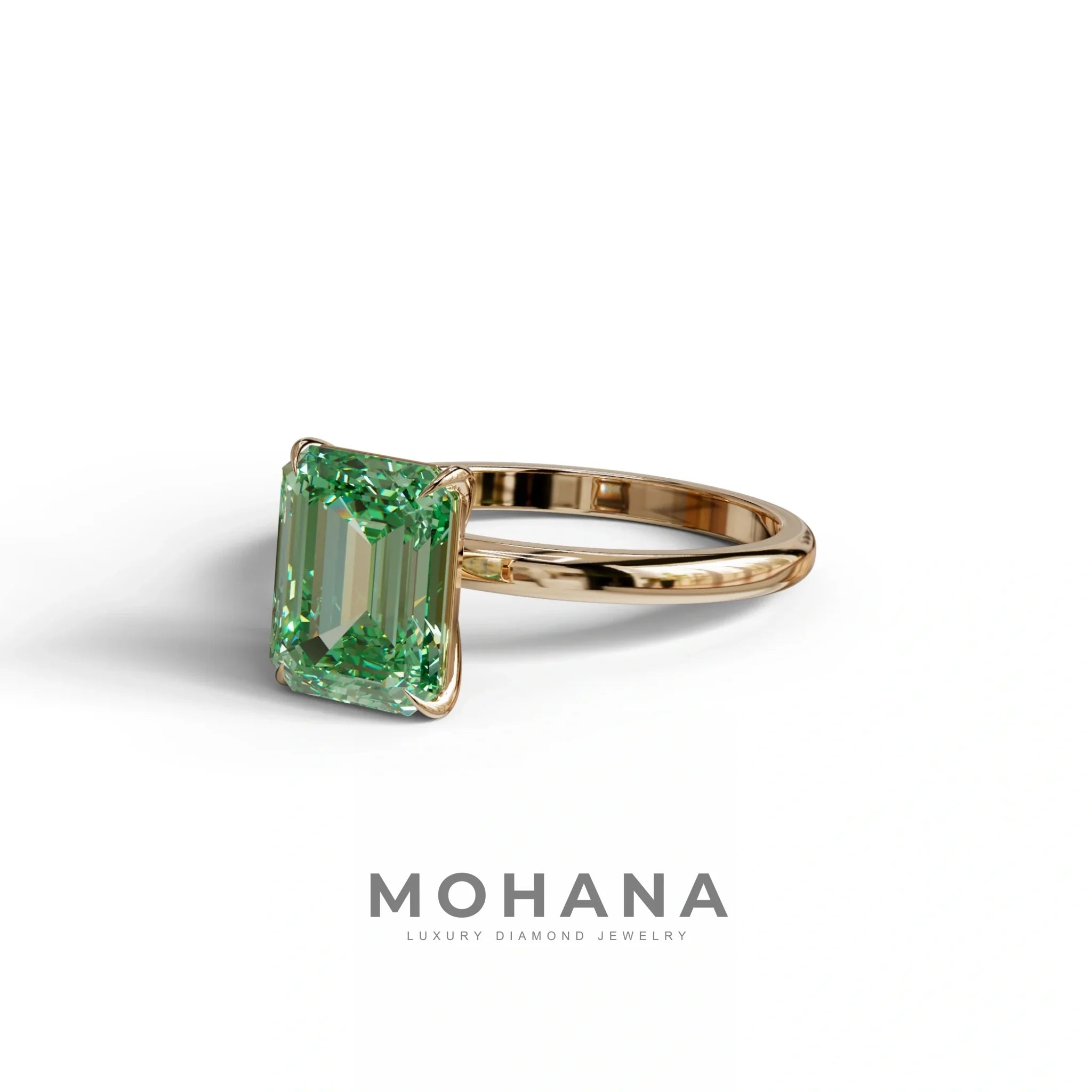 Green Emerald Cut Solitaire Lab Grown Diamond Engagement Ring - Vanessa