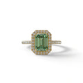 Green Emerald Cut Halo & Pave Lab Grown Diamond Engagement Ring - Viola - 2 Carat / 10K Solid Gold / Yellow Gold