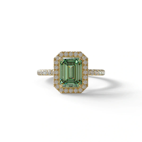 2 to 5 Carat Green Lab Grown Diamond Engagement Ring – Emerald Cut Halo & Pavé | Viola