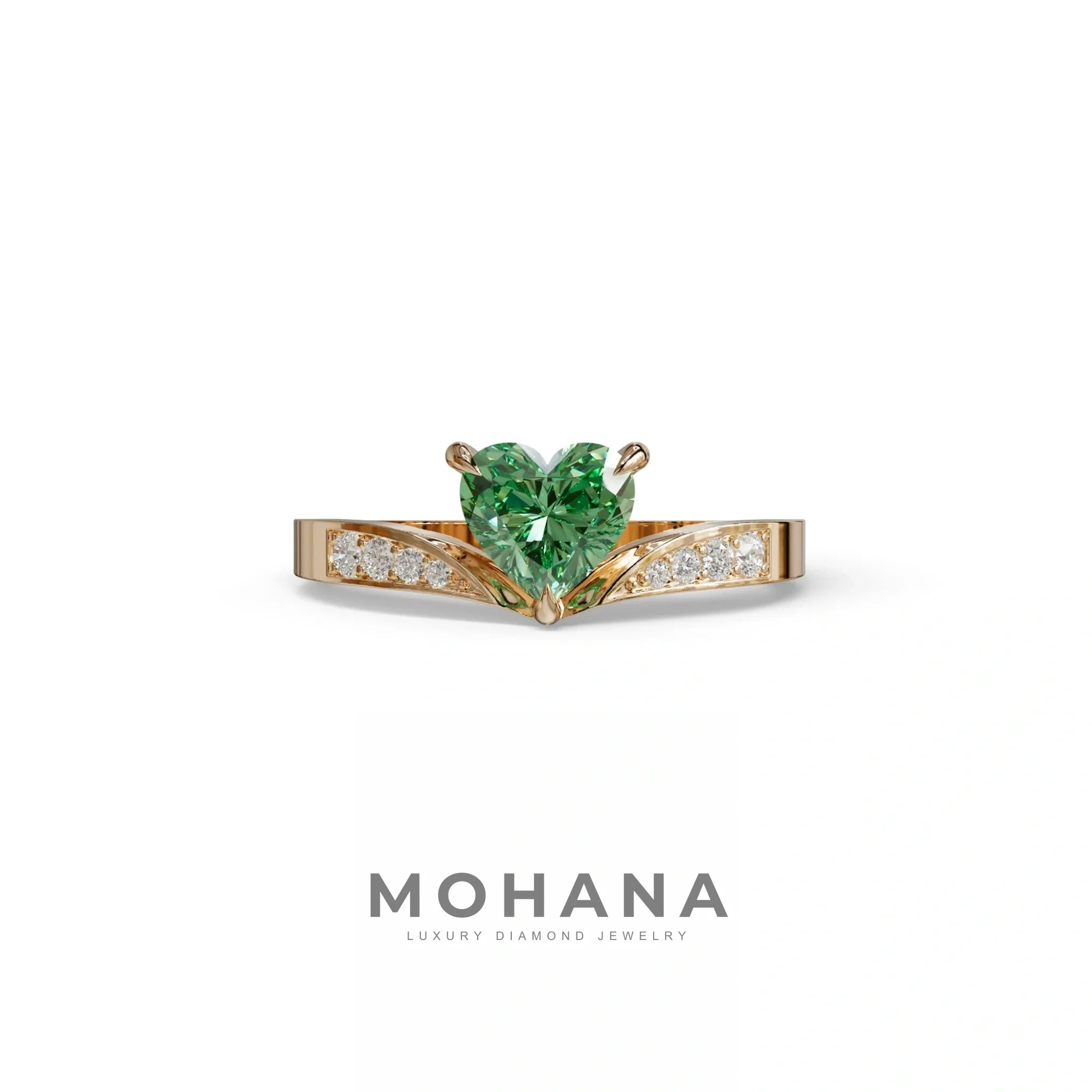 Green Heart Shape Lab Grown Diamond Engagement Ring - Moise - 2 Carat / 10K Solid Gold / Rose Gold