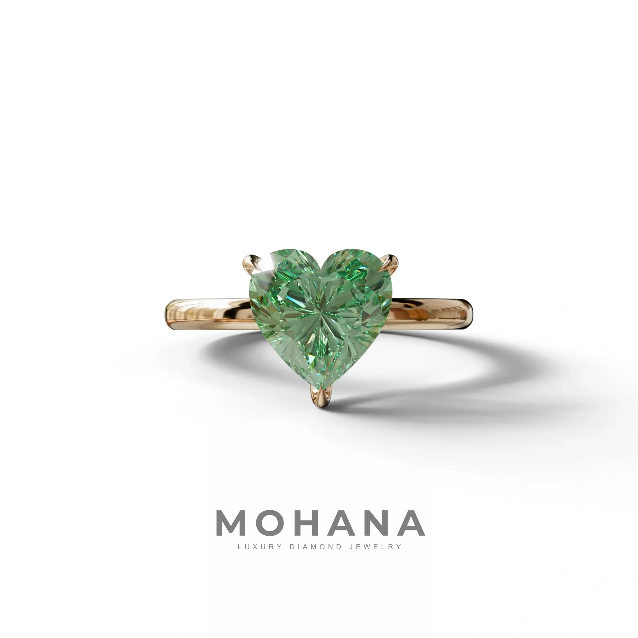 Green Heart Cut Solitaire Lab Grown Diamond Engagement Ring - Mellow - 2 Carat / 10K Solid Gold / Rose Gold