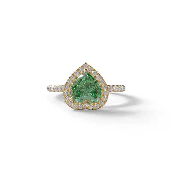 2 to 5 Carat Green Lab Grown Diamond Engagement Ring – Heart Cut Halo & Pavé | Gelia