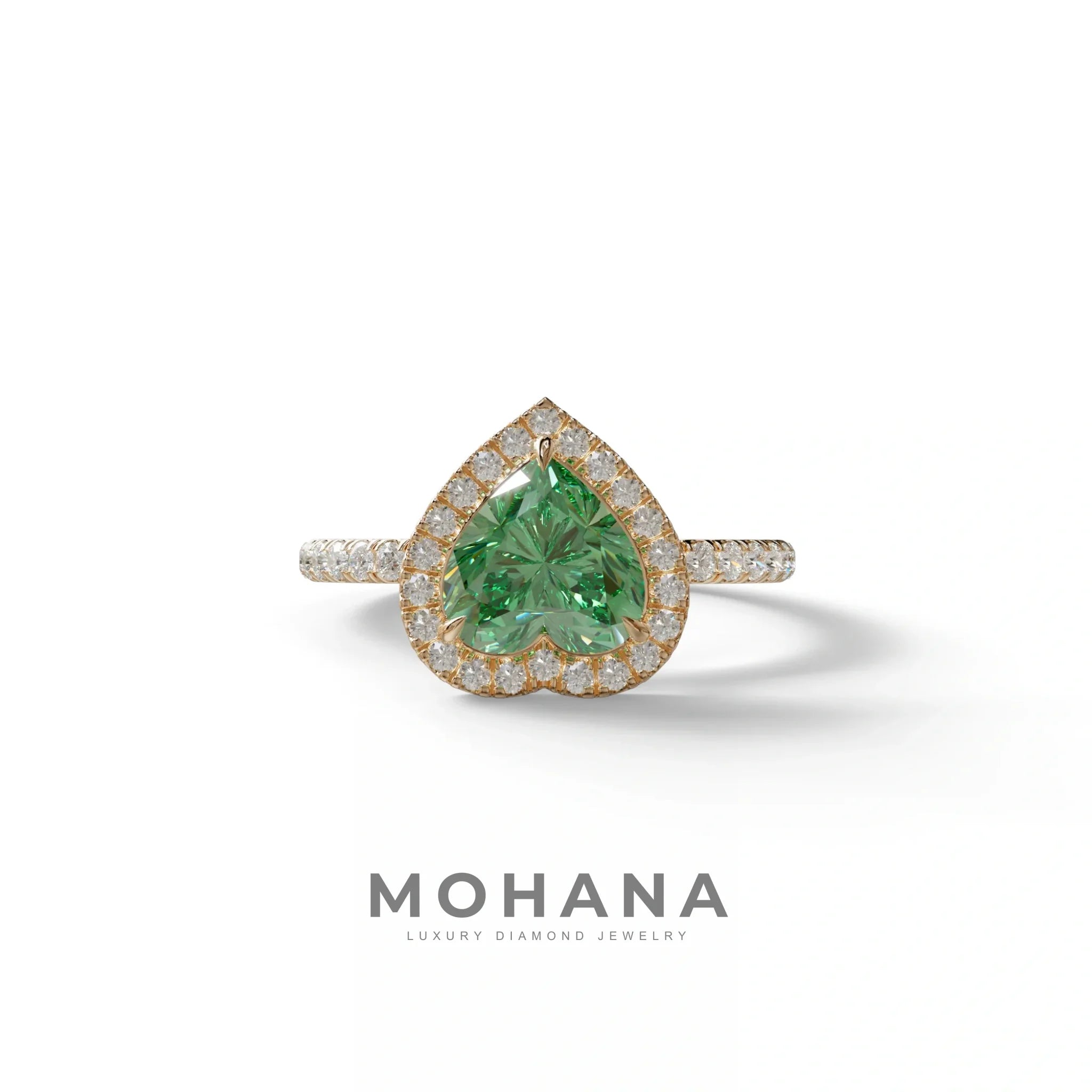Green Heart Cut Halo & Pavé Lab Grown Diamond Engagement Ring - Gelia - 2 Carat / 10K Solid Gold / Rose Gold