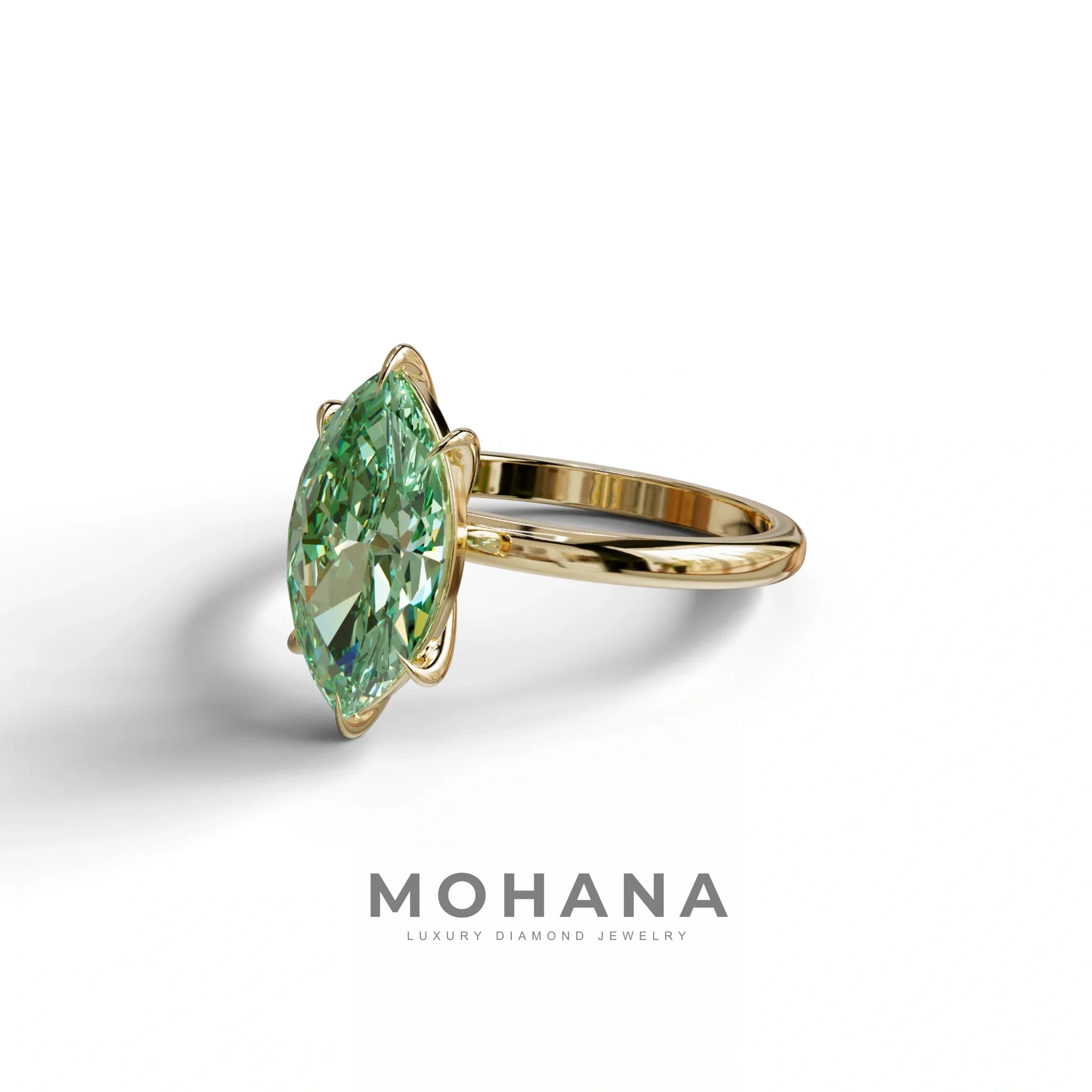 Fancy Vivid Green Marquise Cut Solitaire Lab Grown Diamond Engagement Ring - Celestina