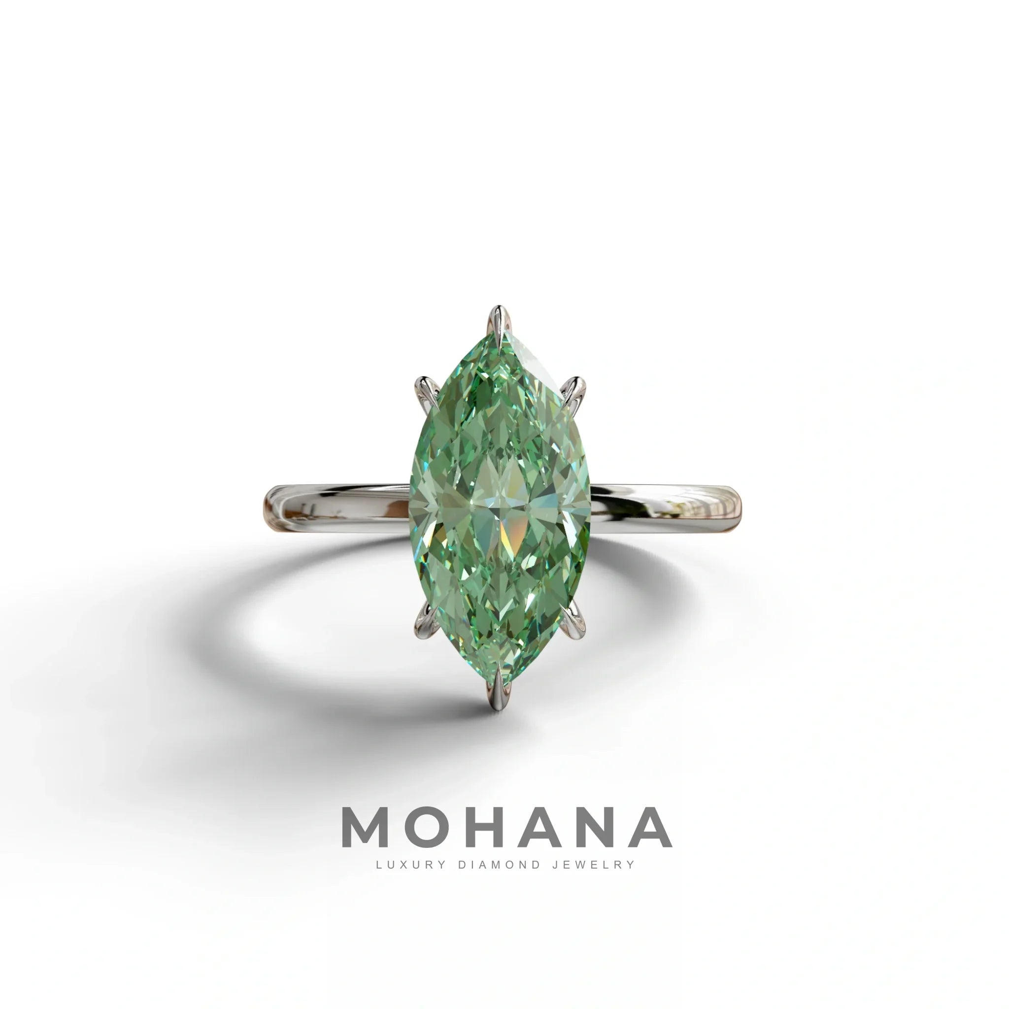Fancy Vivid Green Marquise Cut Solitaire Lab Grown Diamond Engagement Ring - Celestina - 2 Carat / 10K Solid Gold