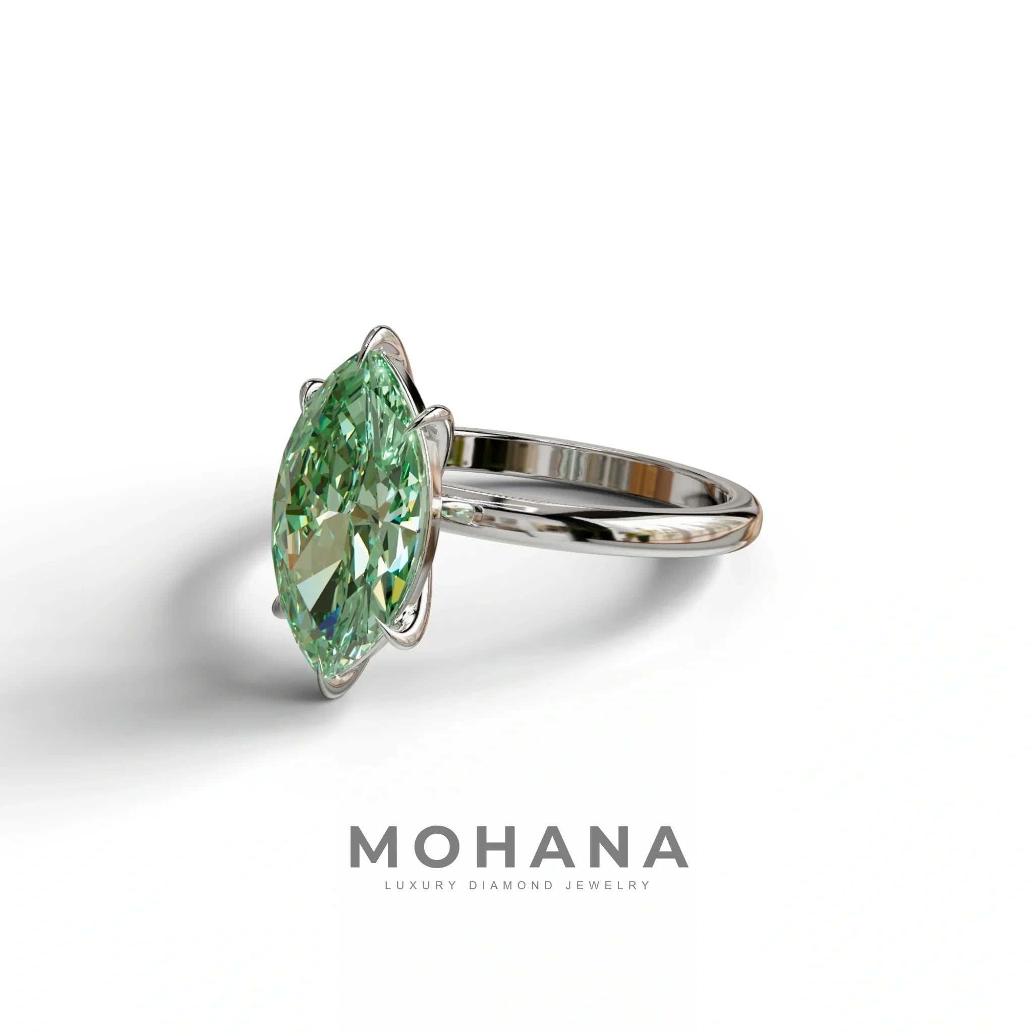 Fancy Vivid Green Marquise Cut Solitaire Lab Grown Diamond Engagement Ring - Celestina