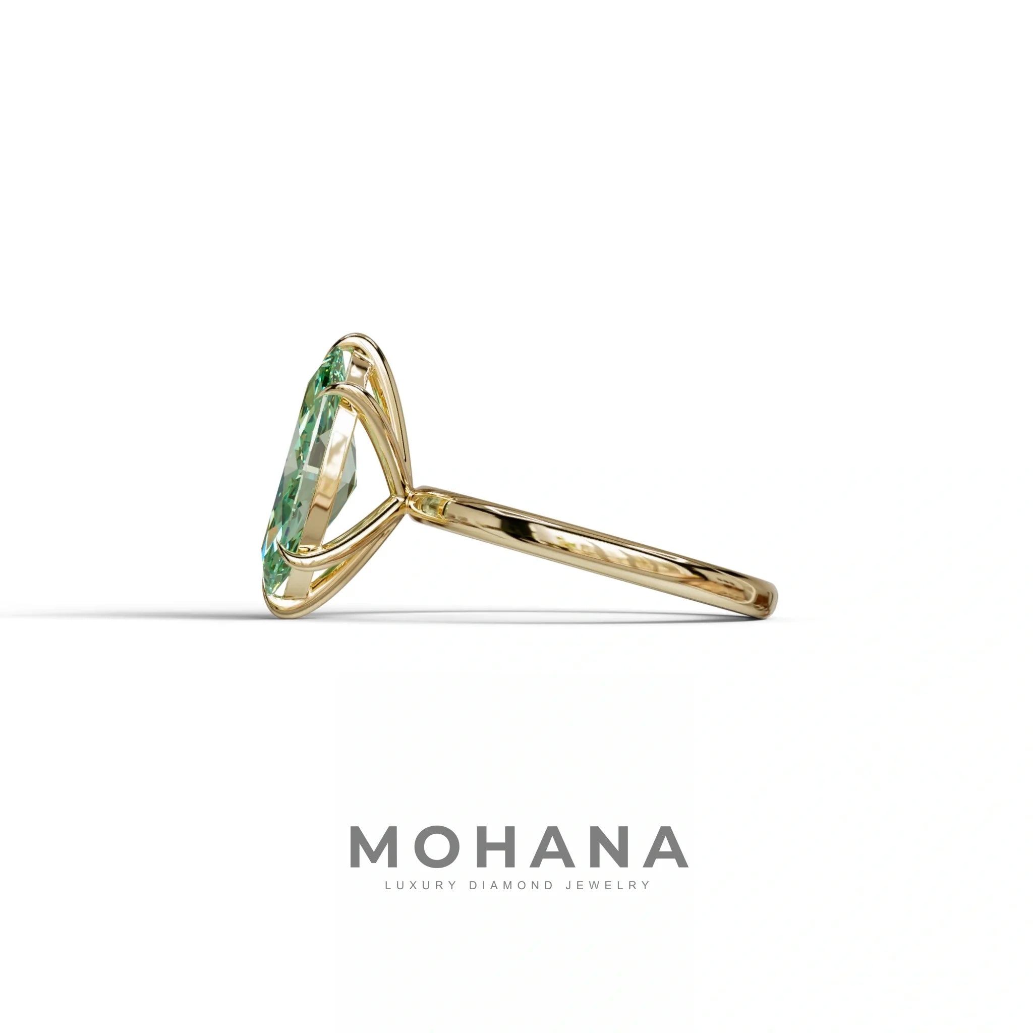 Fancy Vivid Green Marquise Cut Solitaire Lab Grown Diamond Engagement Ring - Celestina