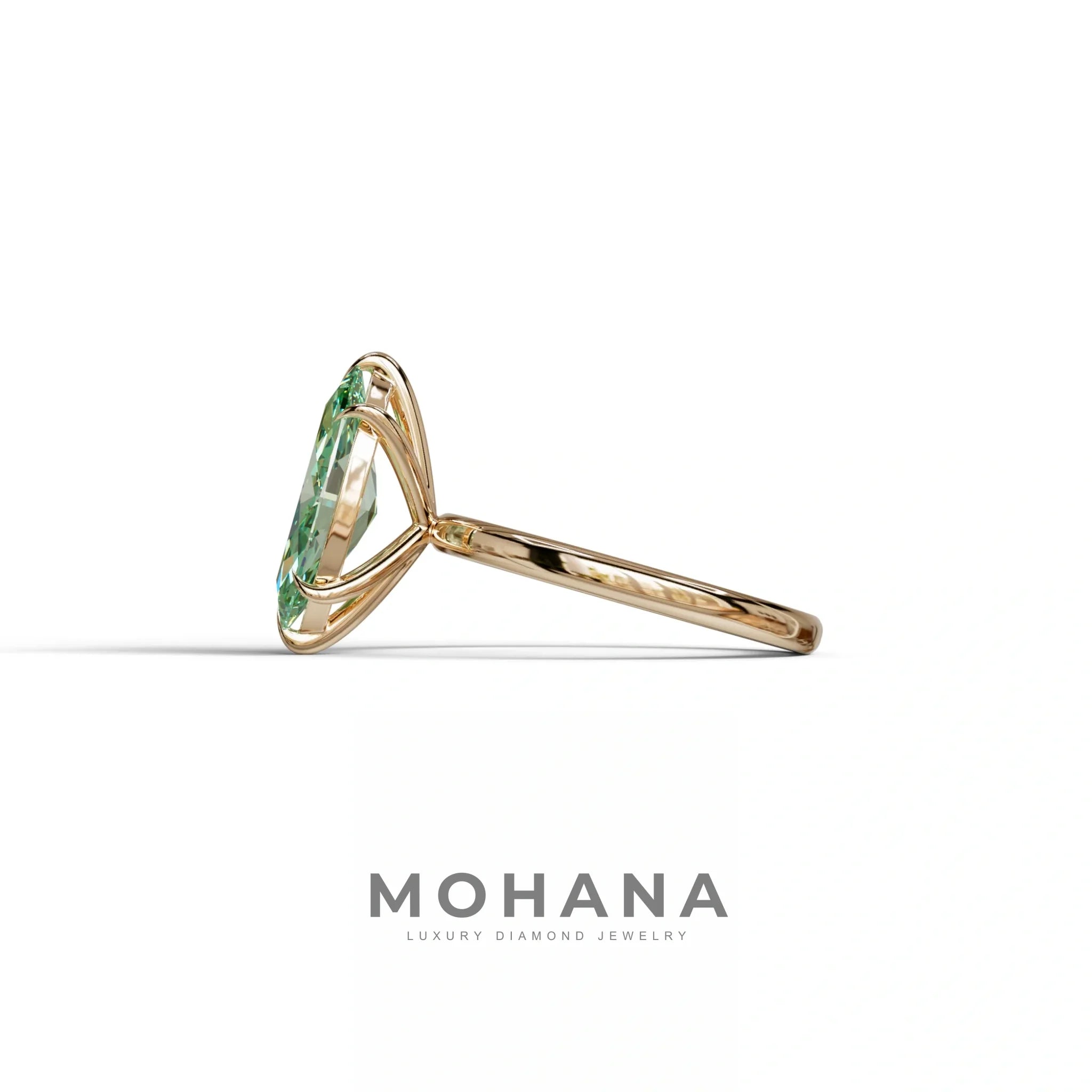 Fancy Vivid Green Marquise Cut Solitaire Lab Grown Diamond Engagement Ring - Celestina