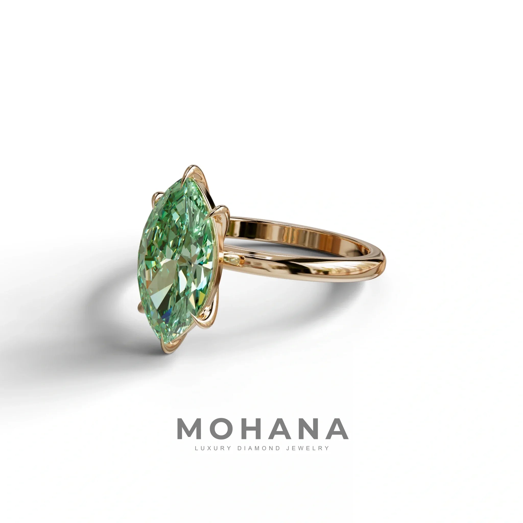 Fancy Vivid Green Marquise Cut Solitaire Lab Grown Diamond Engagement Ring - Celestina