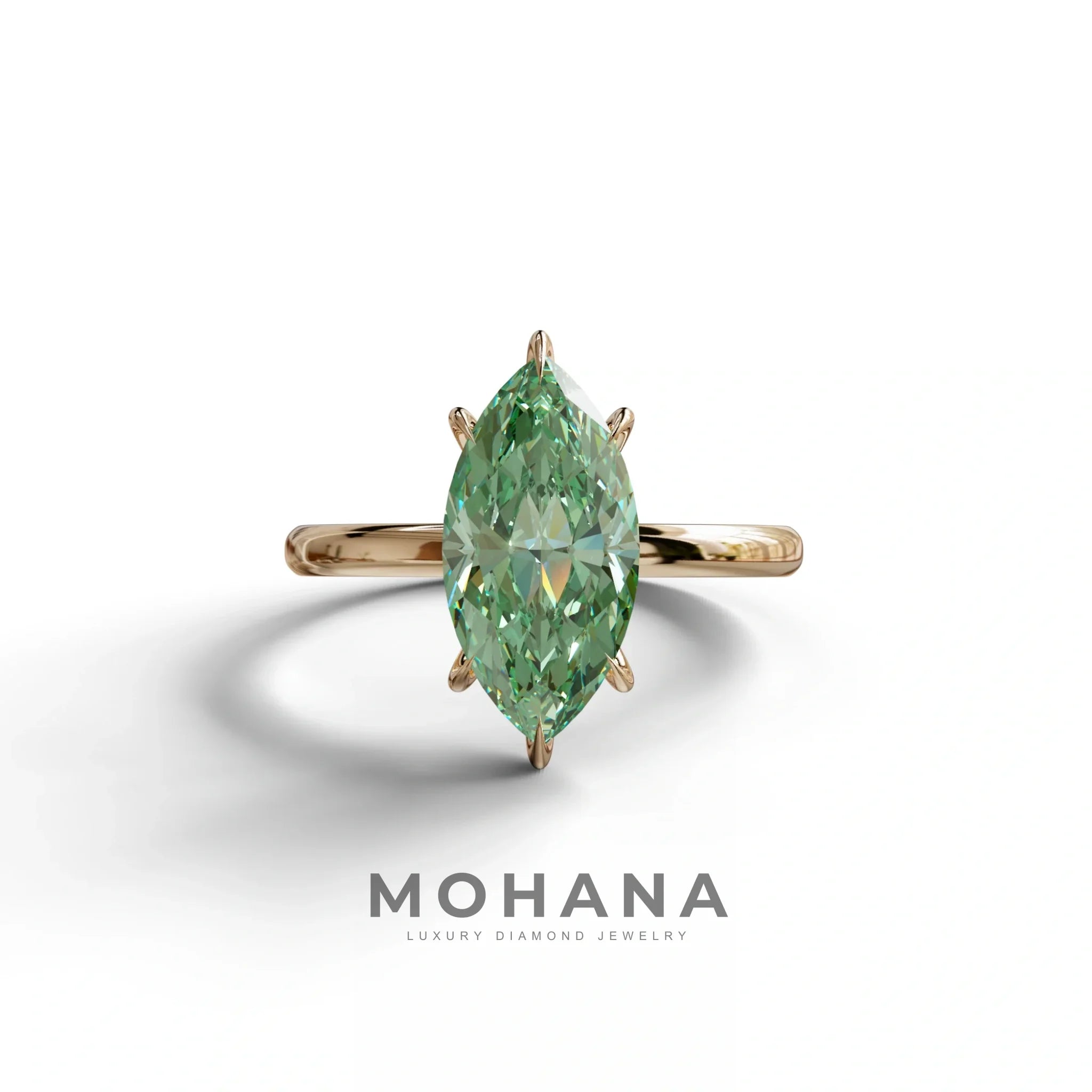 Fancy Vivid Green Marquise Cut Solitaire Lab Grown Diamond Engagement Ring - Celestina - 2 Carat / 10K Solid Gold