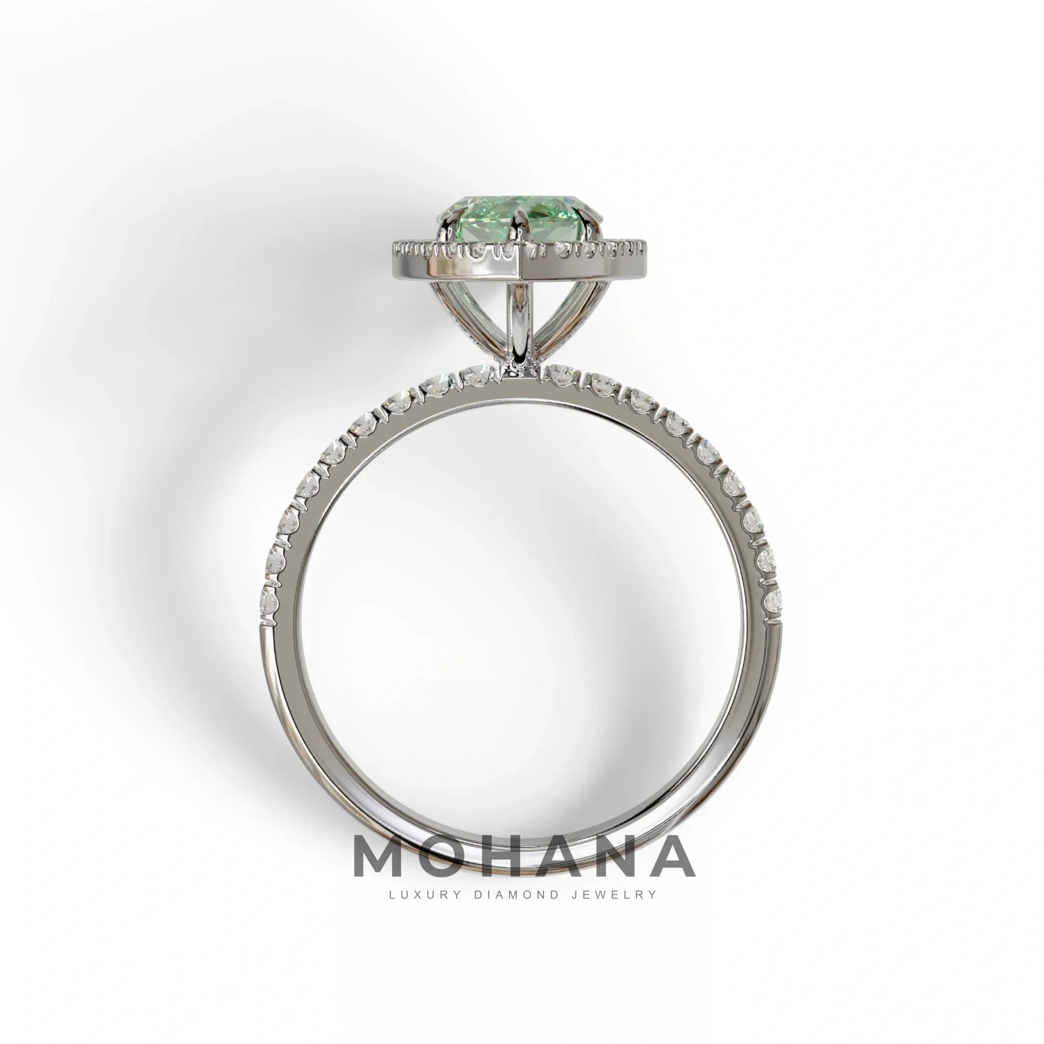 Green Marquise Cut Halo & Pave Lab Grown Diamond Engagement Ring - Simplicity