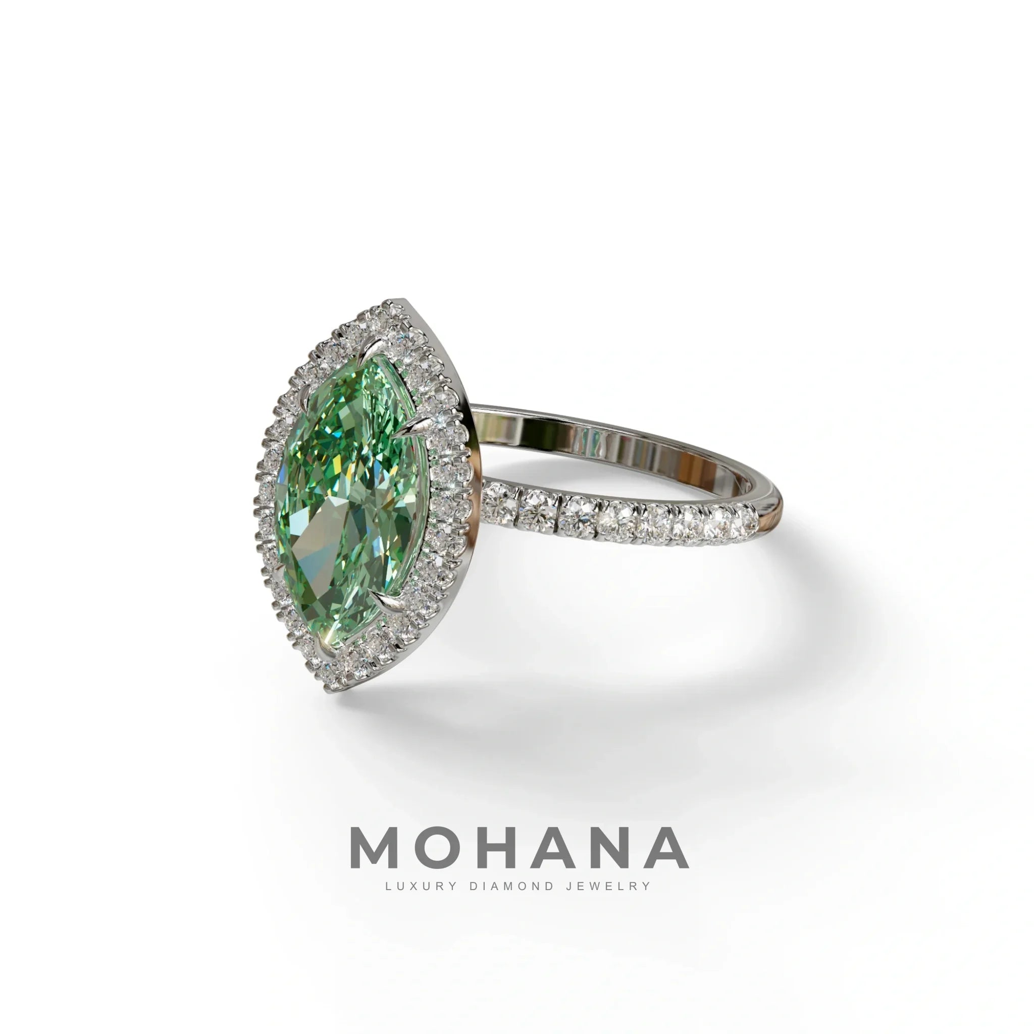Green Marquise Cut Halo & Pave Lab Grown Diamond Engagement Ring - Simplicity