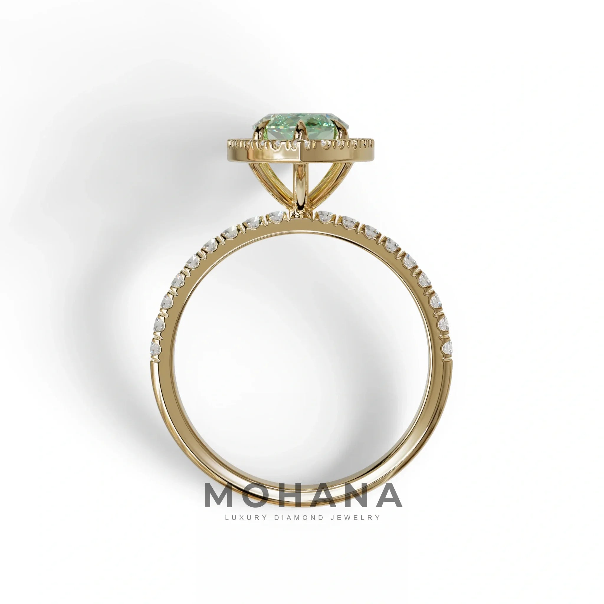 Green Marquise Cut Halo & Pave Lab Grown Diamond Engagement Ring - Simplicity