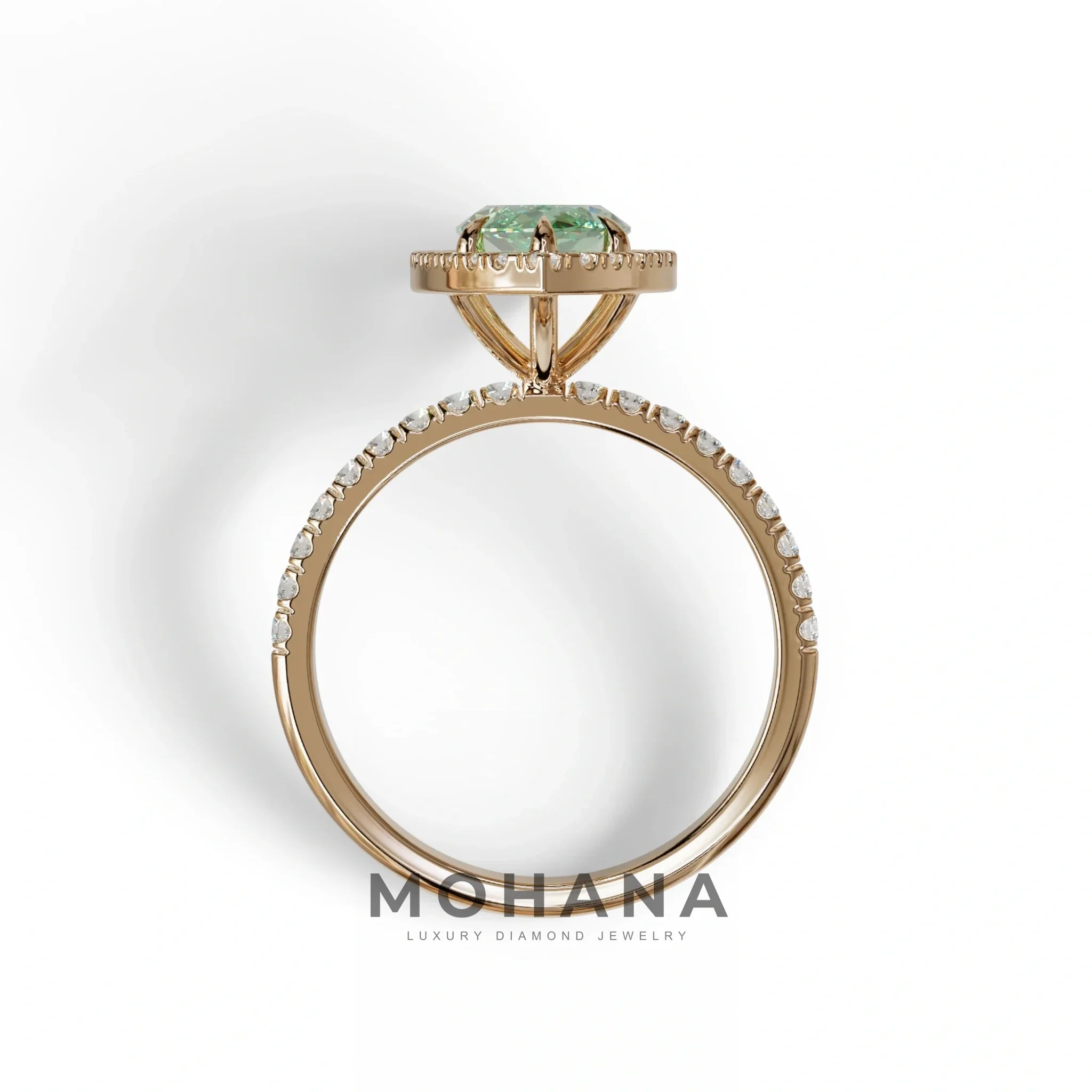 Green Marquise Cut Halo & Pave Lab Grown Diamond Engagement Ring - Simplicity