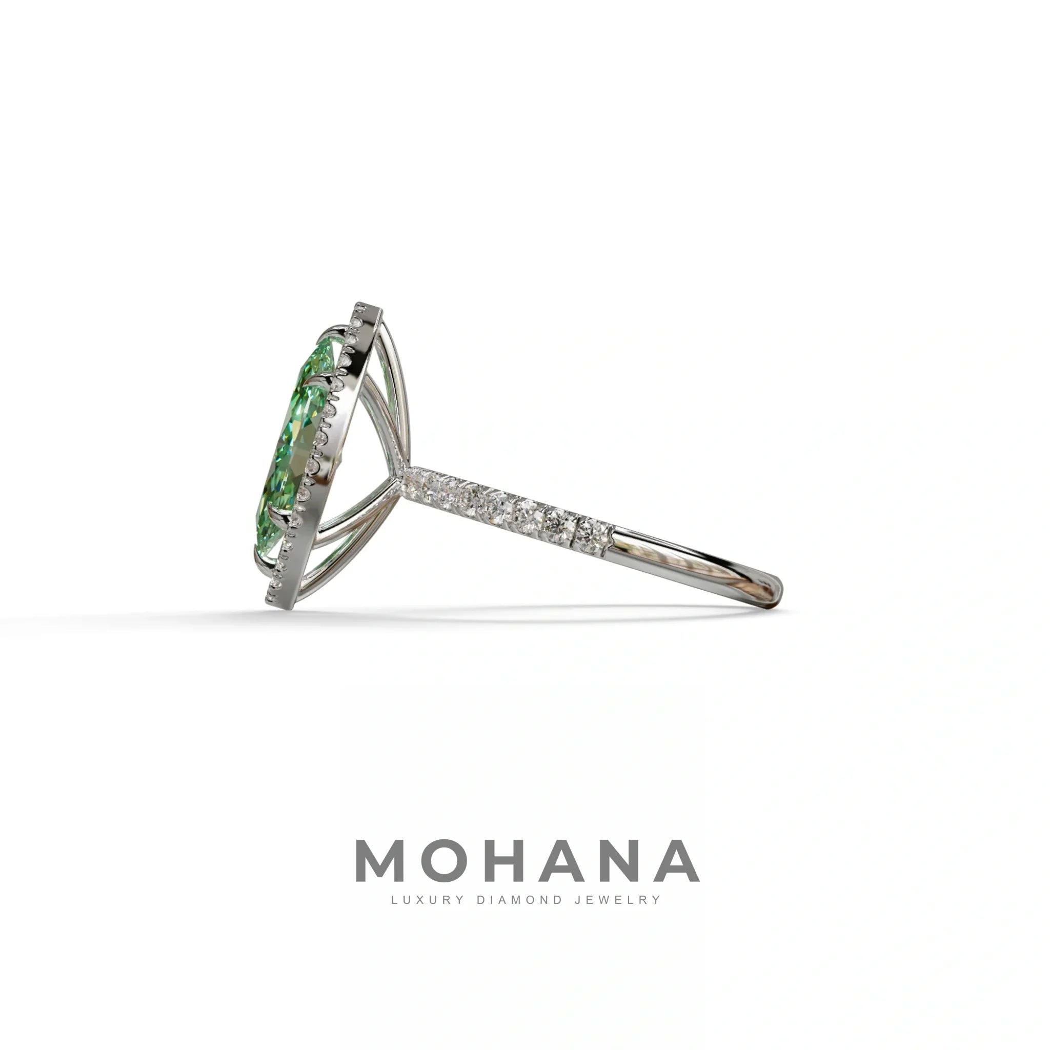 Green Marquise Cut Halo & Pave Lab Grown Diamond Engagement Ring - Simplicity
