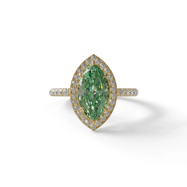 2 to 5 Carat Green Lab Grown Diamond Engagement Ring – Marquise Cut Halo & Pavé | Simplicity