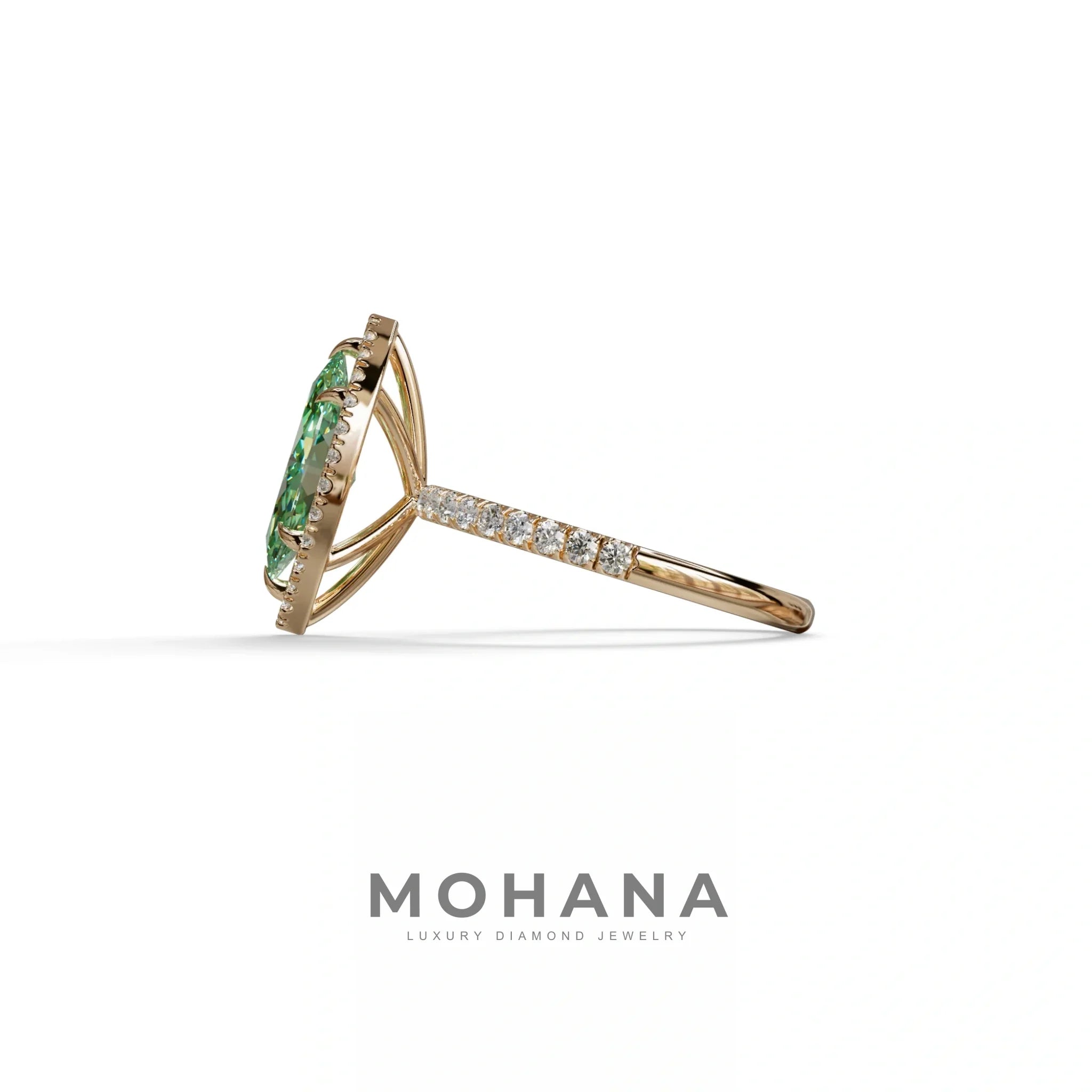 Green Marquise Cut Halo & Pave Lab Grown Diamond Engagement Ring - Simplicity