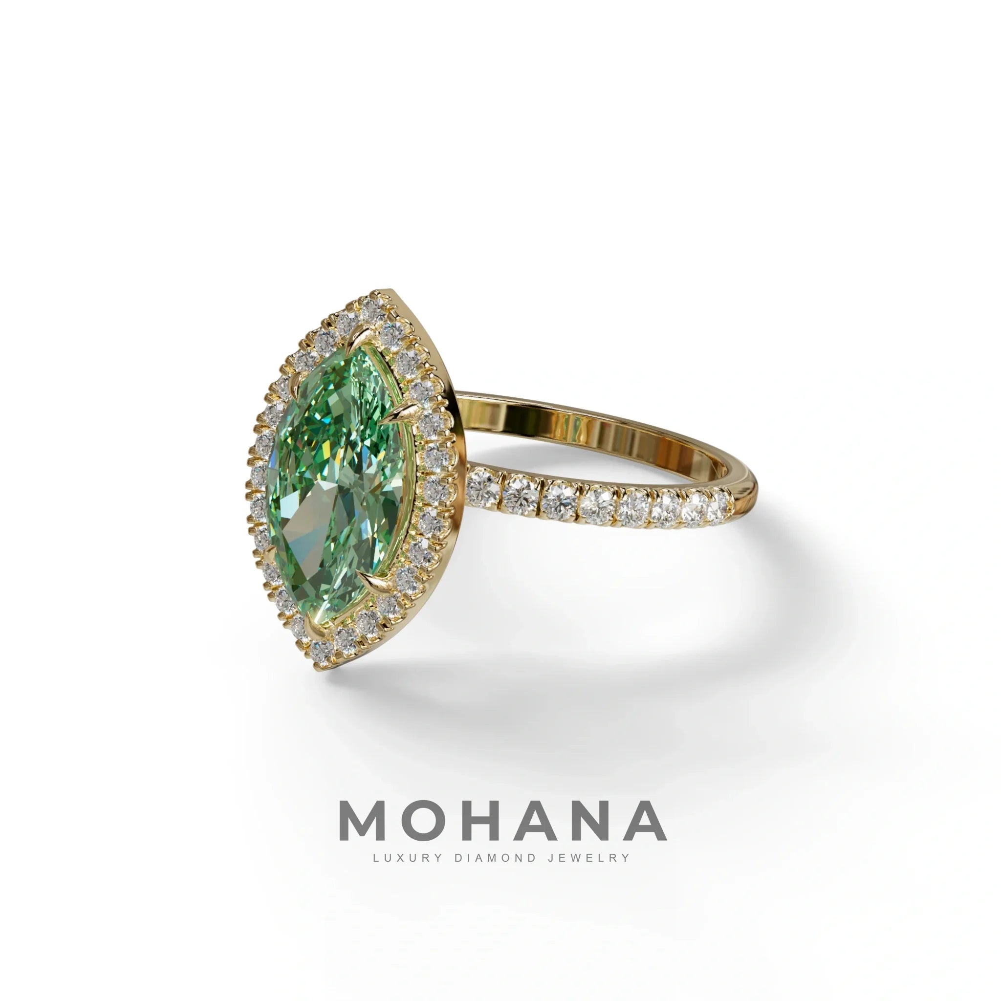 Green Marquise Cut Halo & Pave Lab Grown Diamond Engagement Ring - Simplicity
