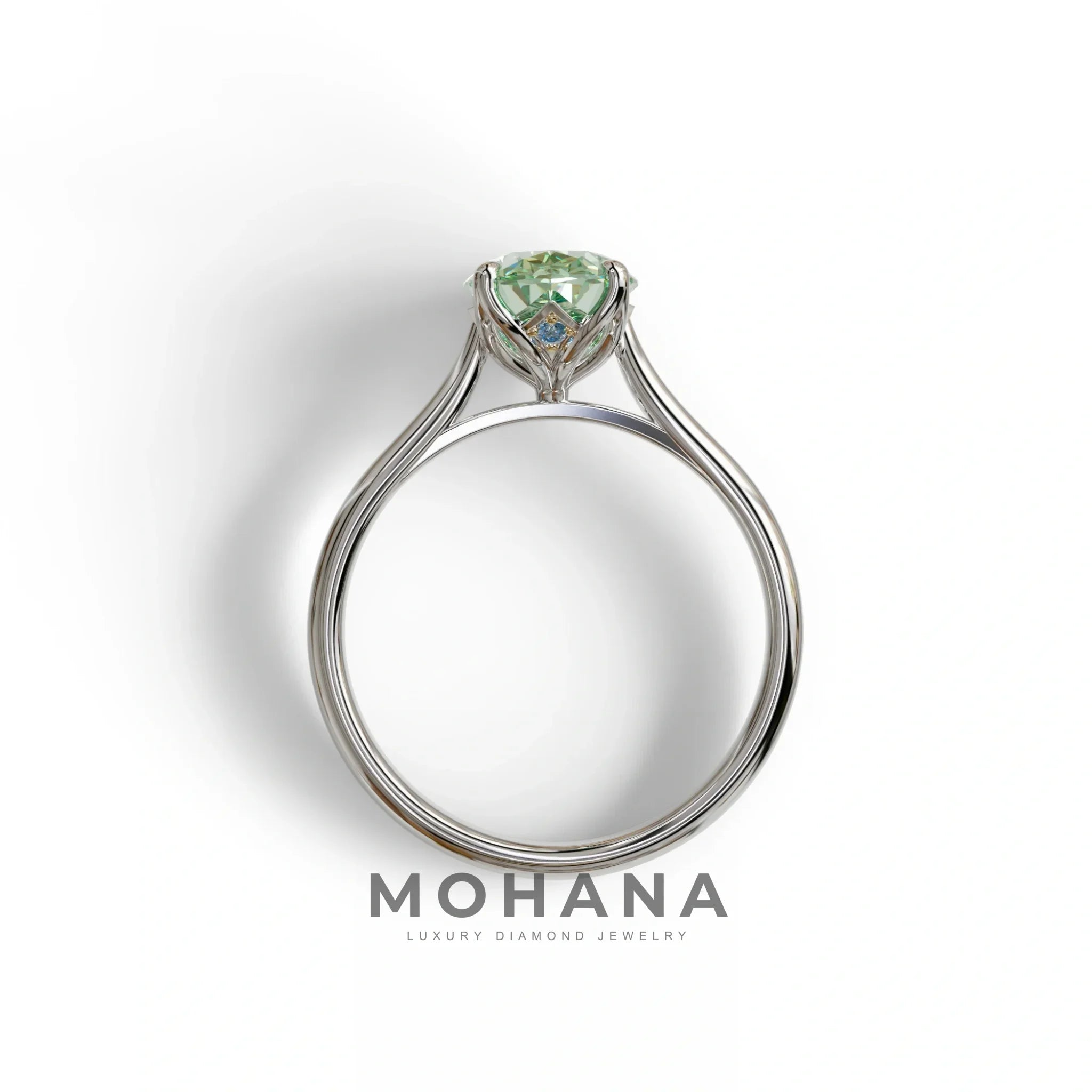 Green Oval Cut Hidden Diamond Solitaire Lab Grown Diamond Ring - Secrecy