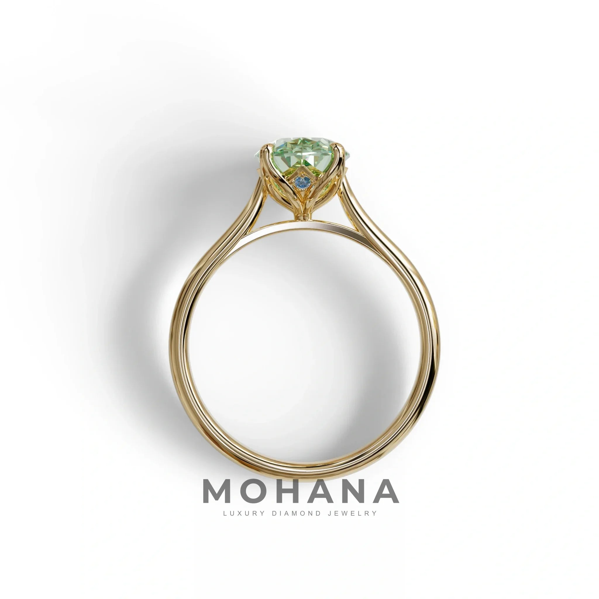 Green Oval Cut Hidden Diamond Solitaire Lab Grown Diamond Ring - Secrecy