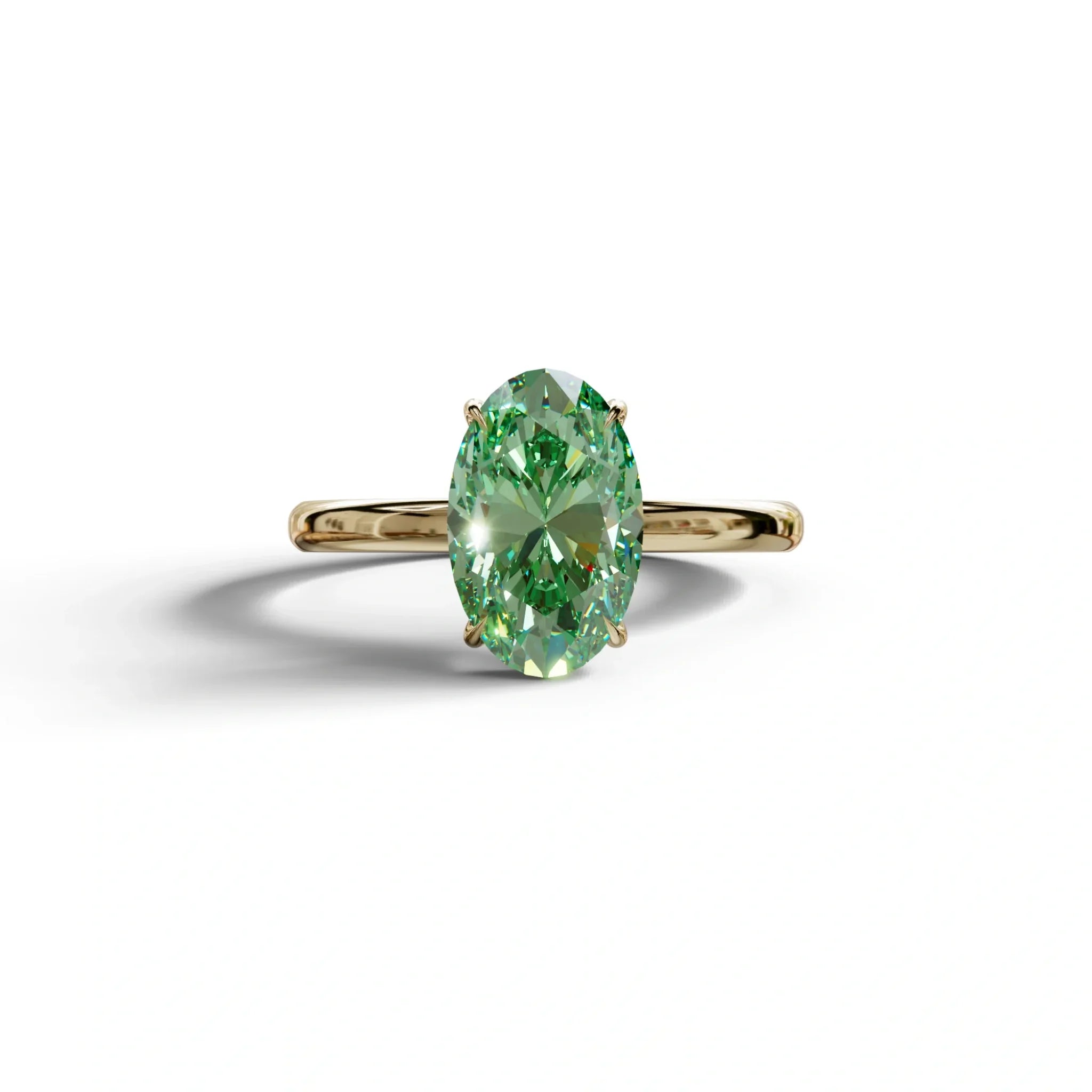 Green Oval Cut Solitaire Lab Grown Diamond Engagement Ring - Curiosa - 2 Carat / 10K Solid Gold / Yellow Gold