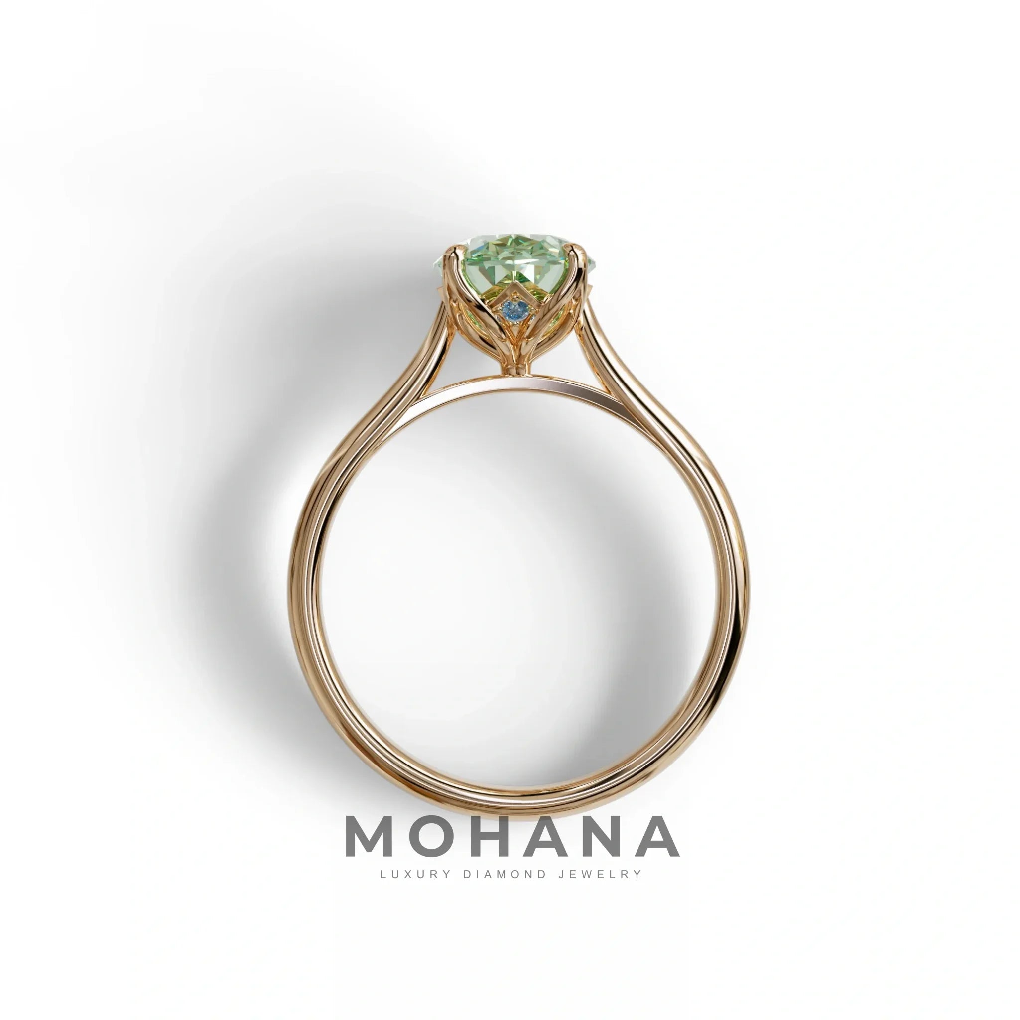 Green Oval Cut Hidden Diamond Solitaire Lab Grown Diamond Ring - Secrecy