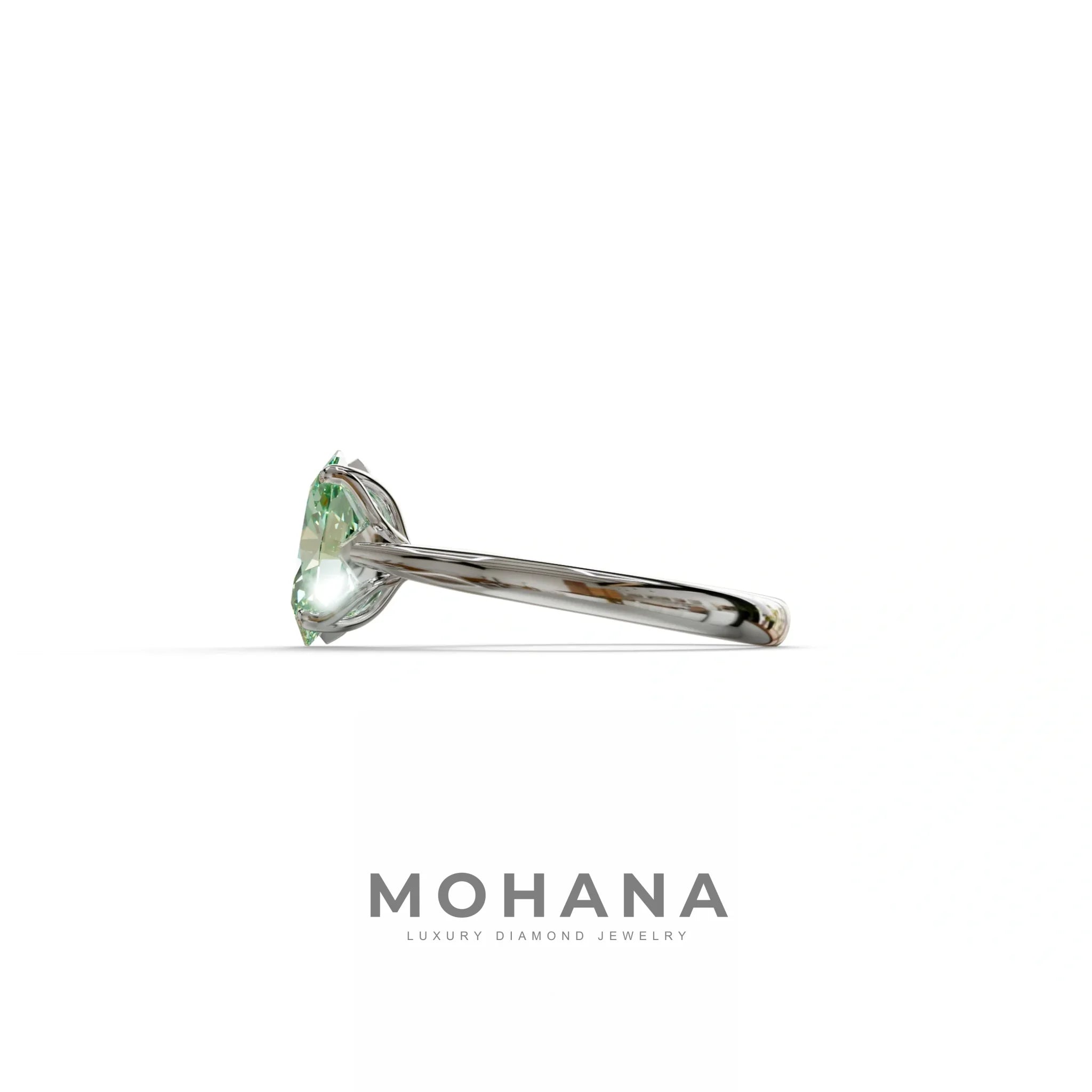 Green Oval Cut Hidden Diamond Solitaire Lab Grown Diamond Ring - Secrecy