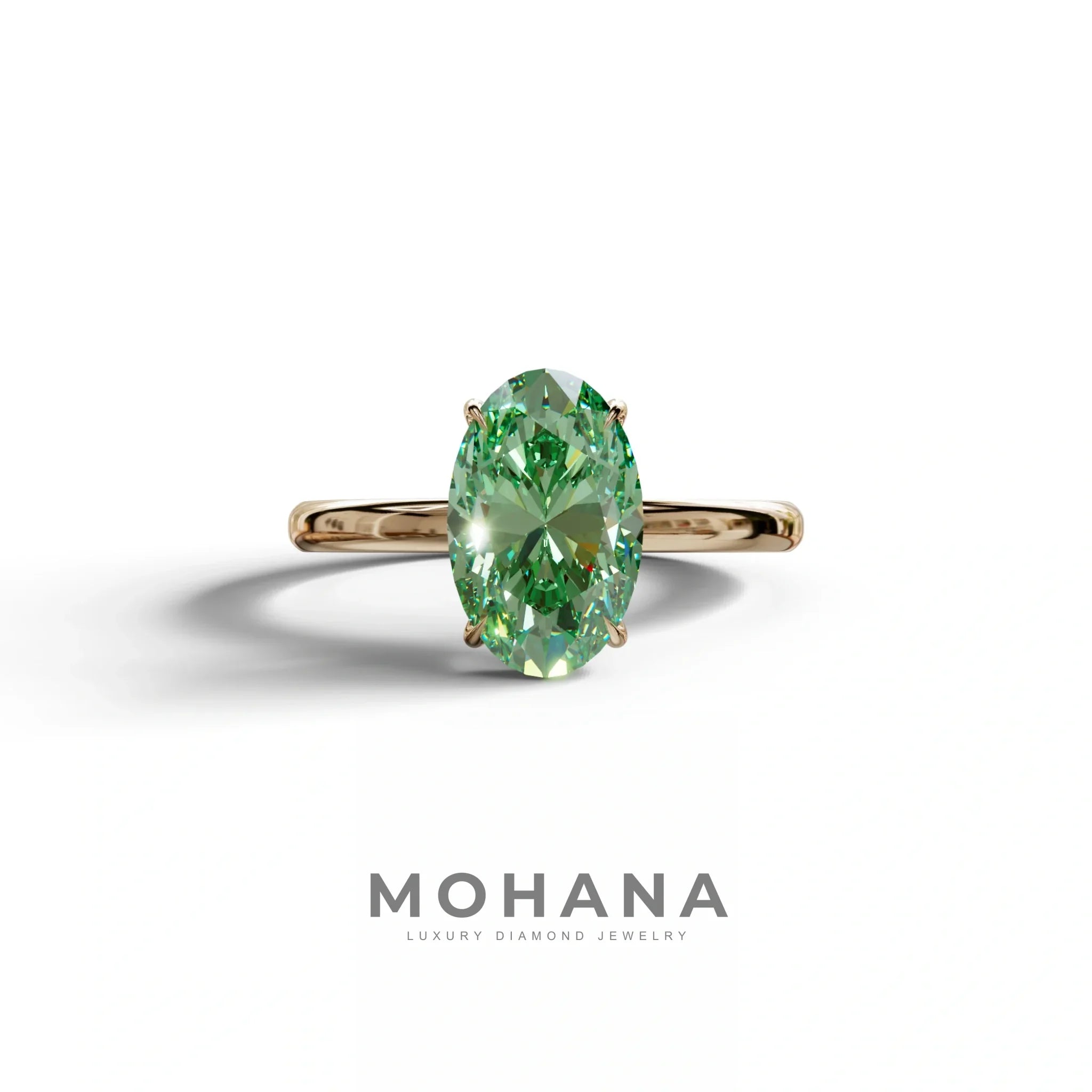 Green Oval Cut Solitaire Lab Grown Diamond Engagement Ring - Curiosa - 2 Carat / 10K Solid Gold / Rose Gold