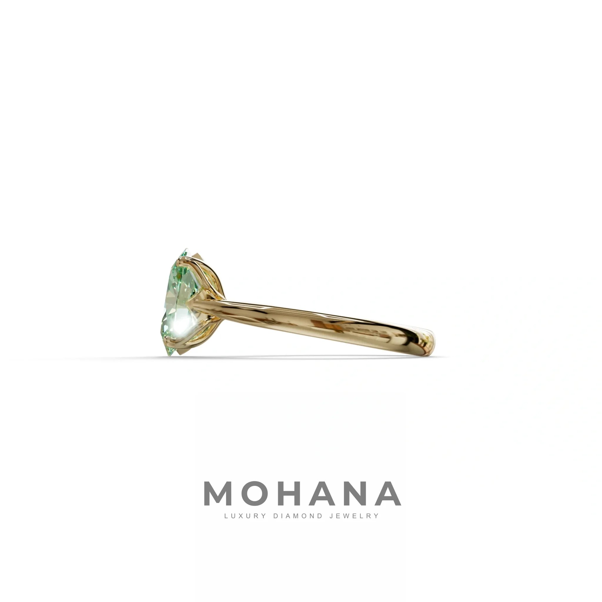 Green Oval Cut Hidden Diamond Solitaire Lab Grown Diamond Ring - Secrecy