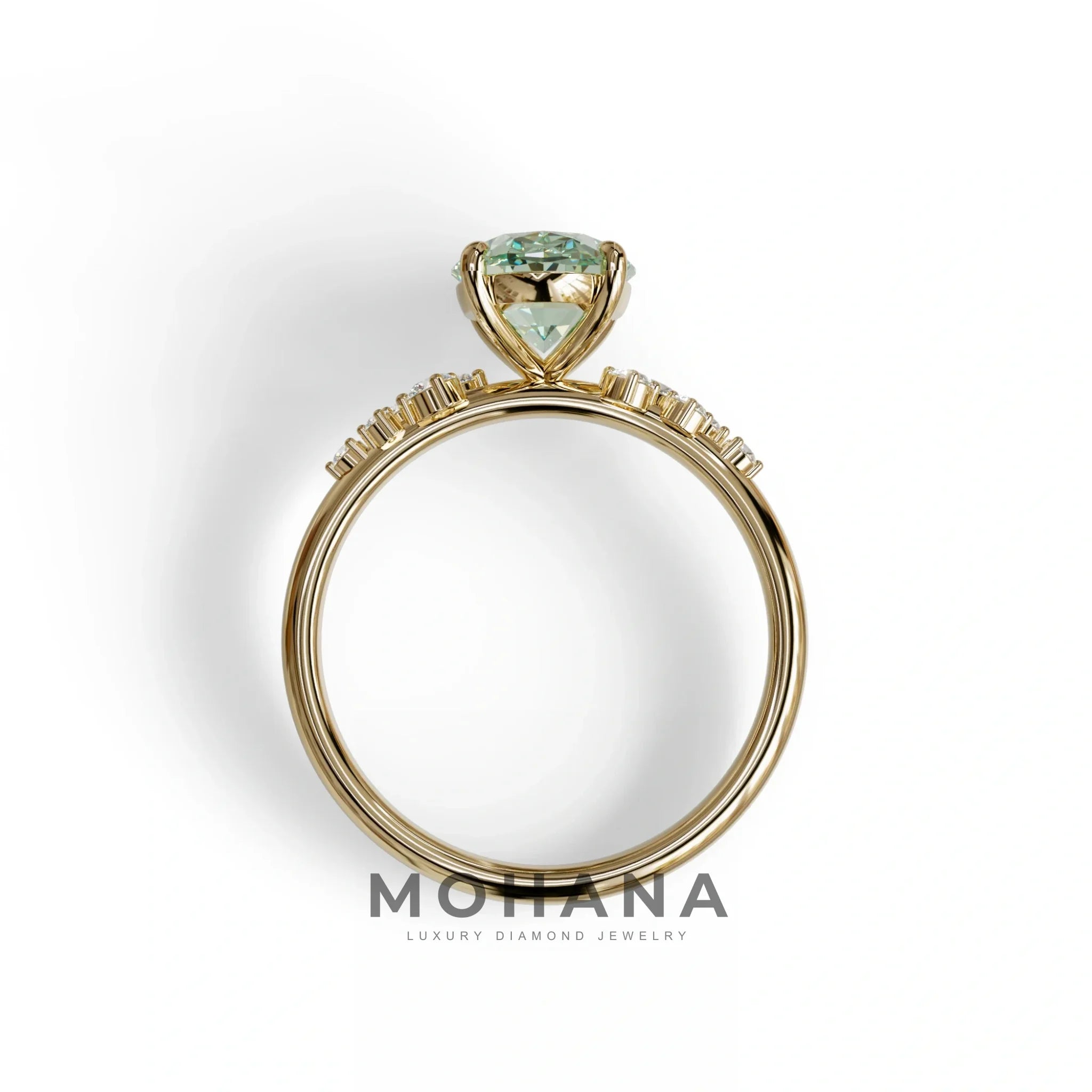 Green Oval Cut Cluster-Vintage Setting Lab Grown Diamond Ring - Celeste Arc