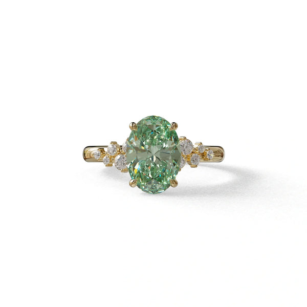 2 to 5 Carat Green Lab Grown Diamond Engagement Ring – Oval Cut Cluster | Celeste Arc