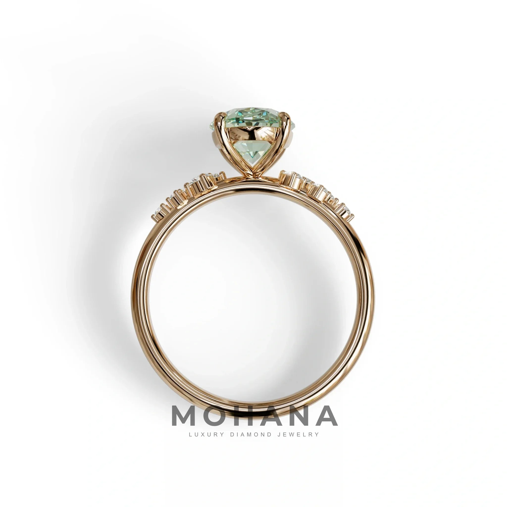 Green Oval Cut Cluster-Vintage Setting Lab Grown Diamond Ring - Celeste Arc