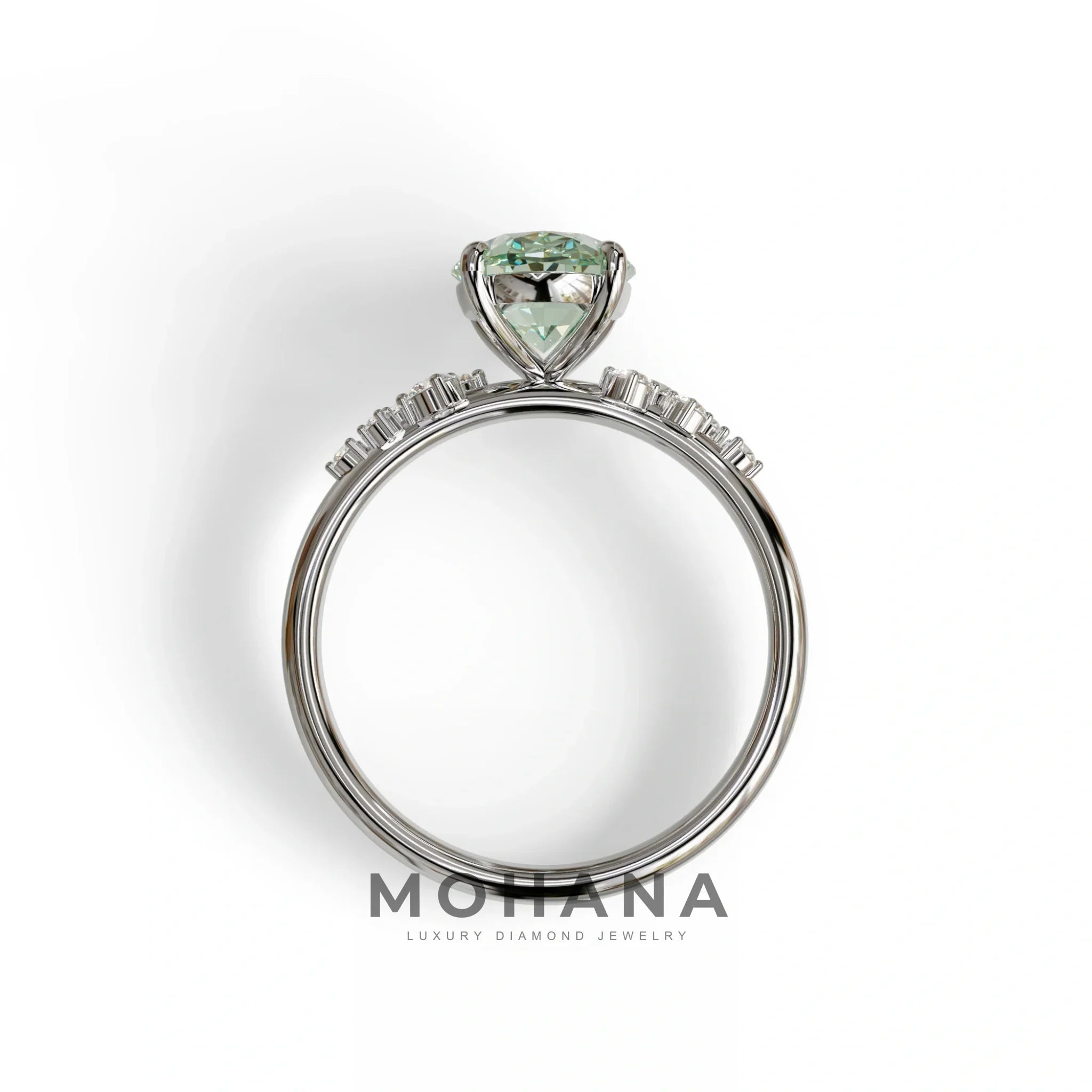 Green Oval Cut Cluster-Vintage Setting Lab Grown Diamond Ring - Celeste Arc