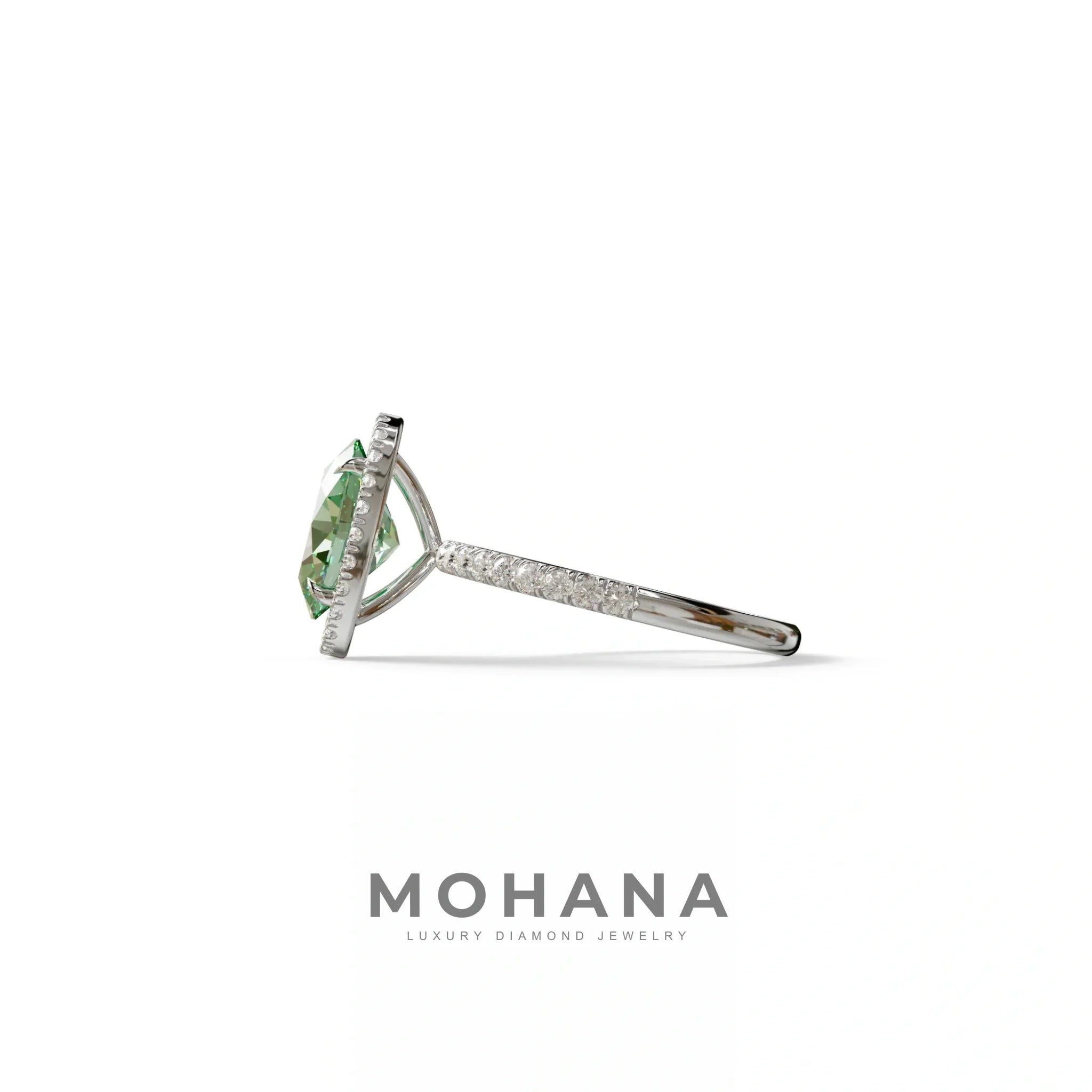Green Oval Cut Halo & Pave Lab Grown Diamond Engagement Ring - AnnaBella