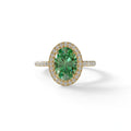 Green Oval Cut Halo & Pave Lab Grown Diamond Engagement Ring - AnnaBella - 2 Carat / 10K Solid Gold / Yellow Gold