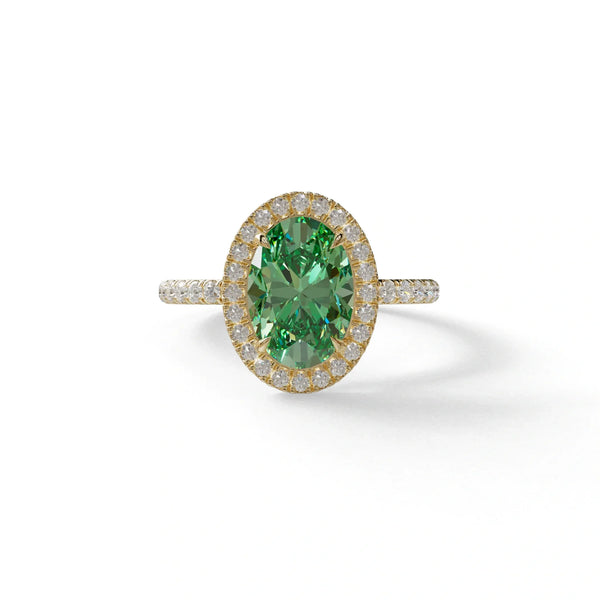 2 to 5 Carat Green Lab Grown Diamond Engagement Ring – Oval Cut Halo & Pavé | Annabella