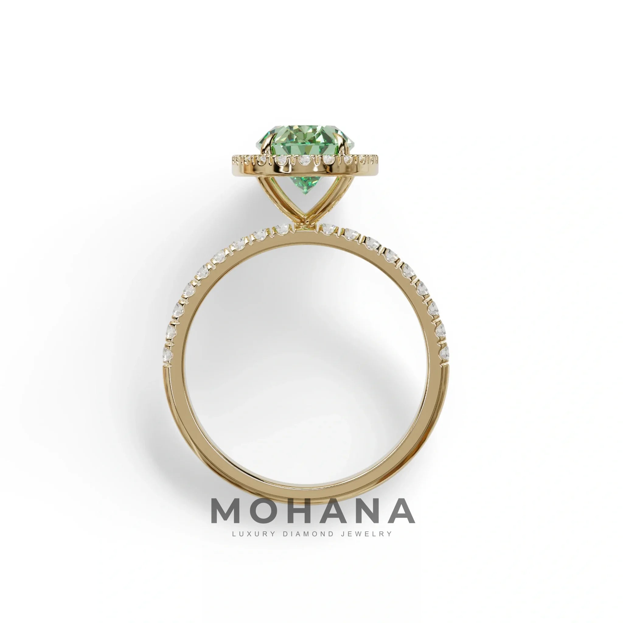 Green Oval Cut Halo & Pave Lab Grown Diamond Engagement Ring - AnnaBella