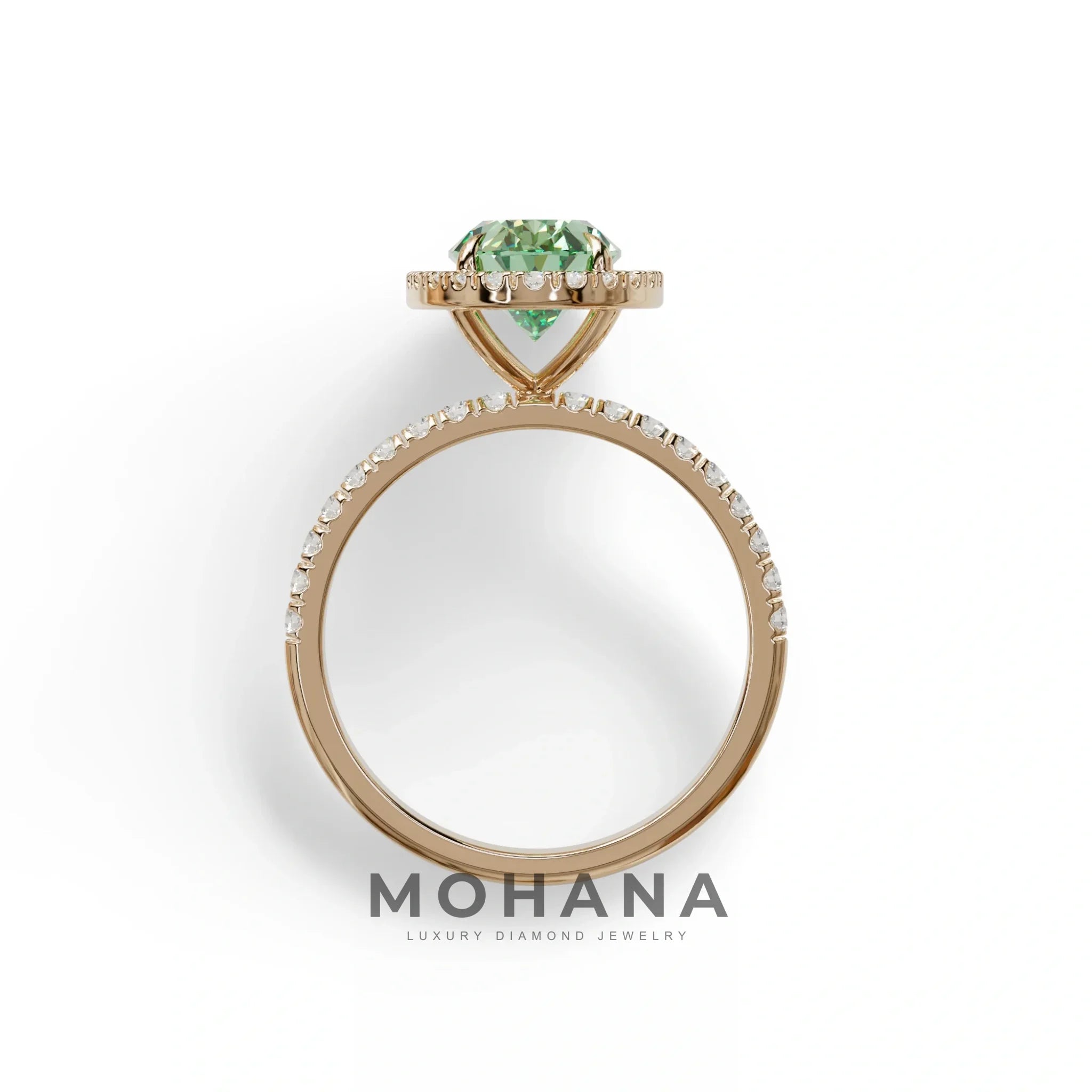 Green Oval Cut Halo & Pave Lab Grown Diamond Engagement Ring - AnnaBella