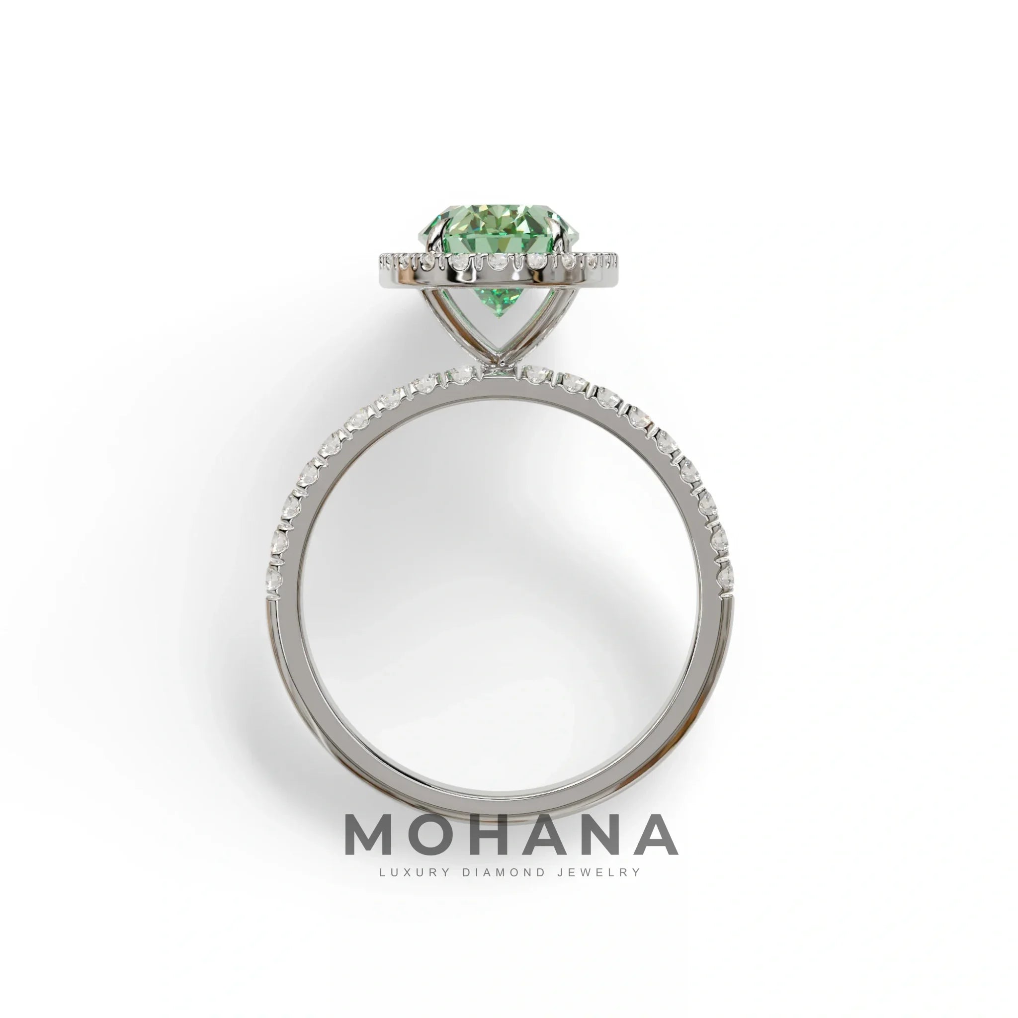 Green Oval Cut Halo & Pave Lab Grown Diamond Engagement Ring - AnnaBella